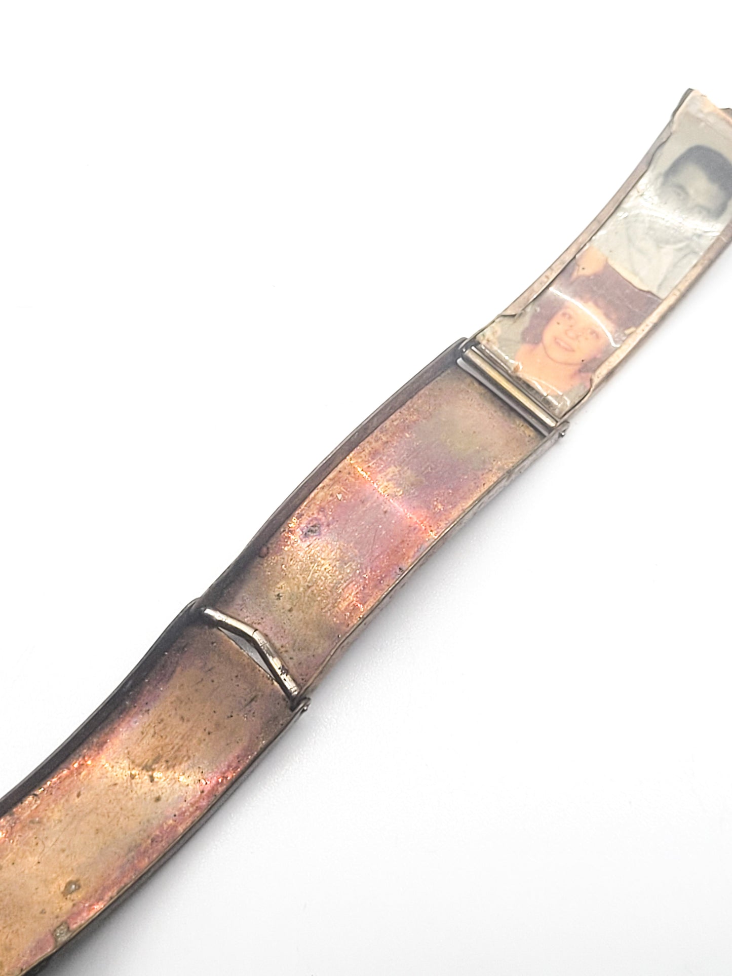 Mid Century brass locket watch band with pictures. Locket only