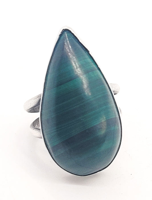 Malachite large split shank vintage sterling silver ring size 6.5