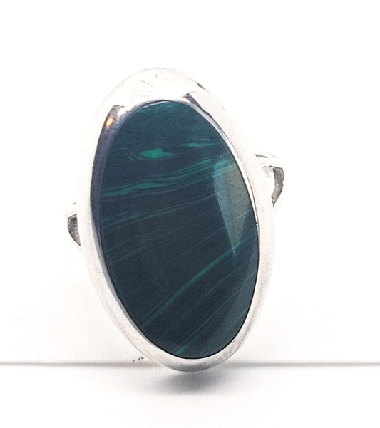 Malachite large Southwestern split shank sterling silver ring size 5.5