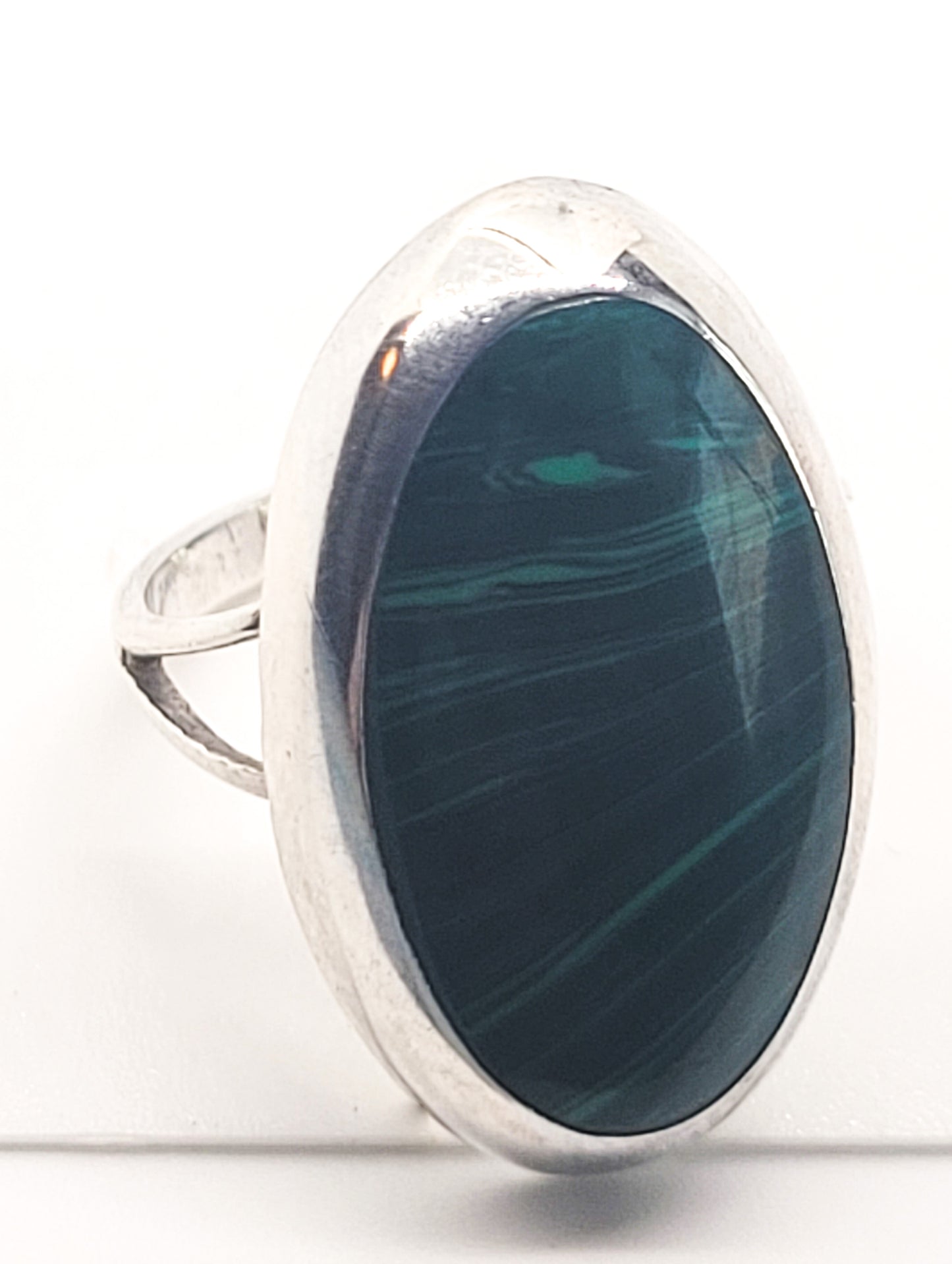 Malachite large Southwestern split shank sterling silver ring size 5.5
