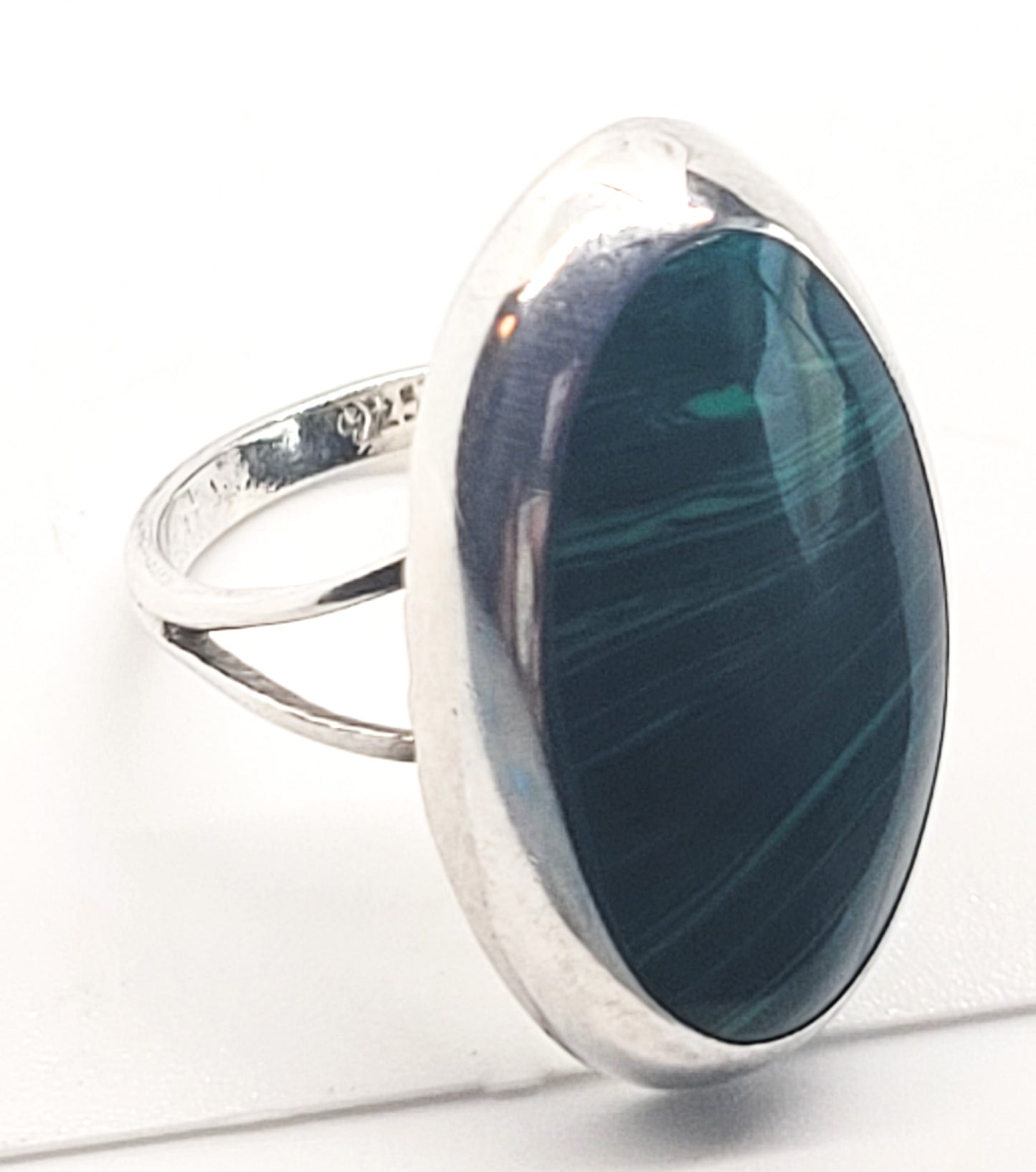 Malachite large Southwestern split shank sterling silver ring size 5.5