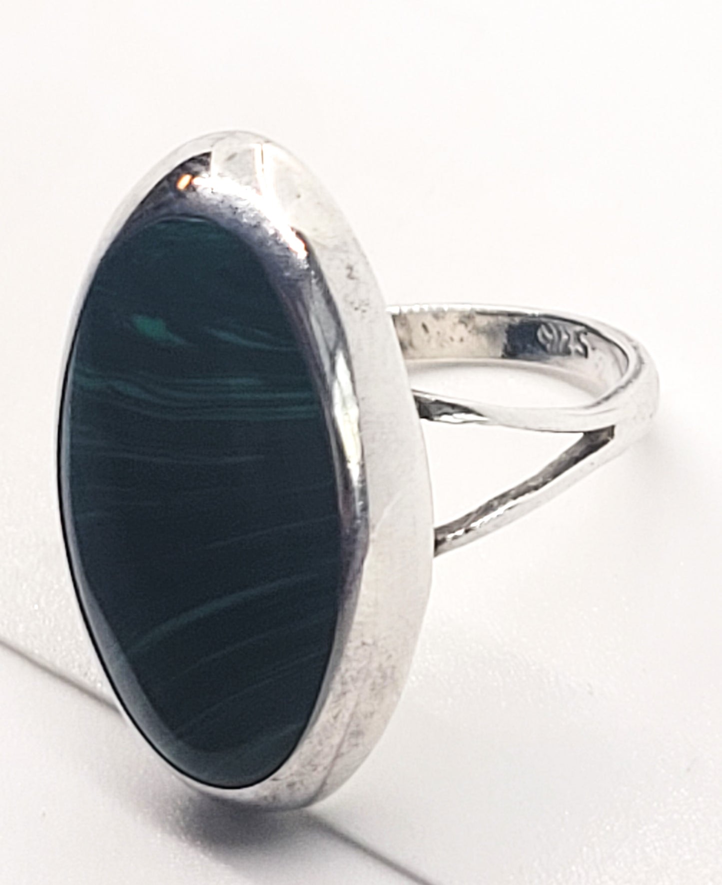 Malachite large Southwestern split shank sterling silver ring size 5.5