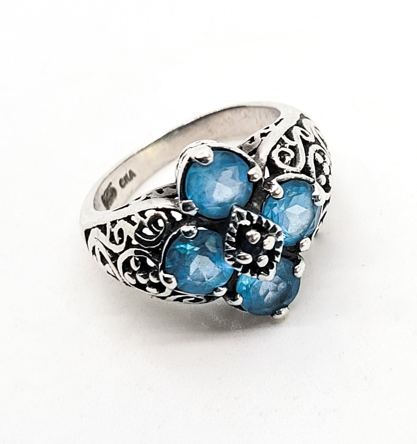 Blue Topaz Sapphire Balinese tribal filigree sterling silver ring size 6
