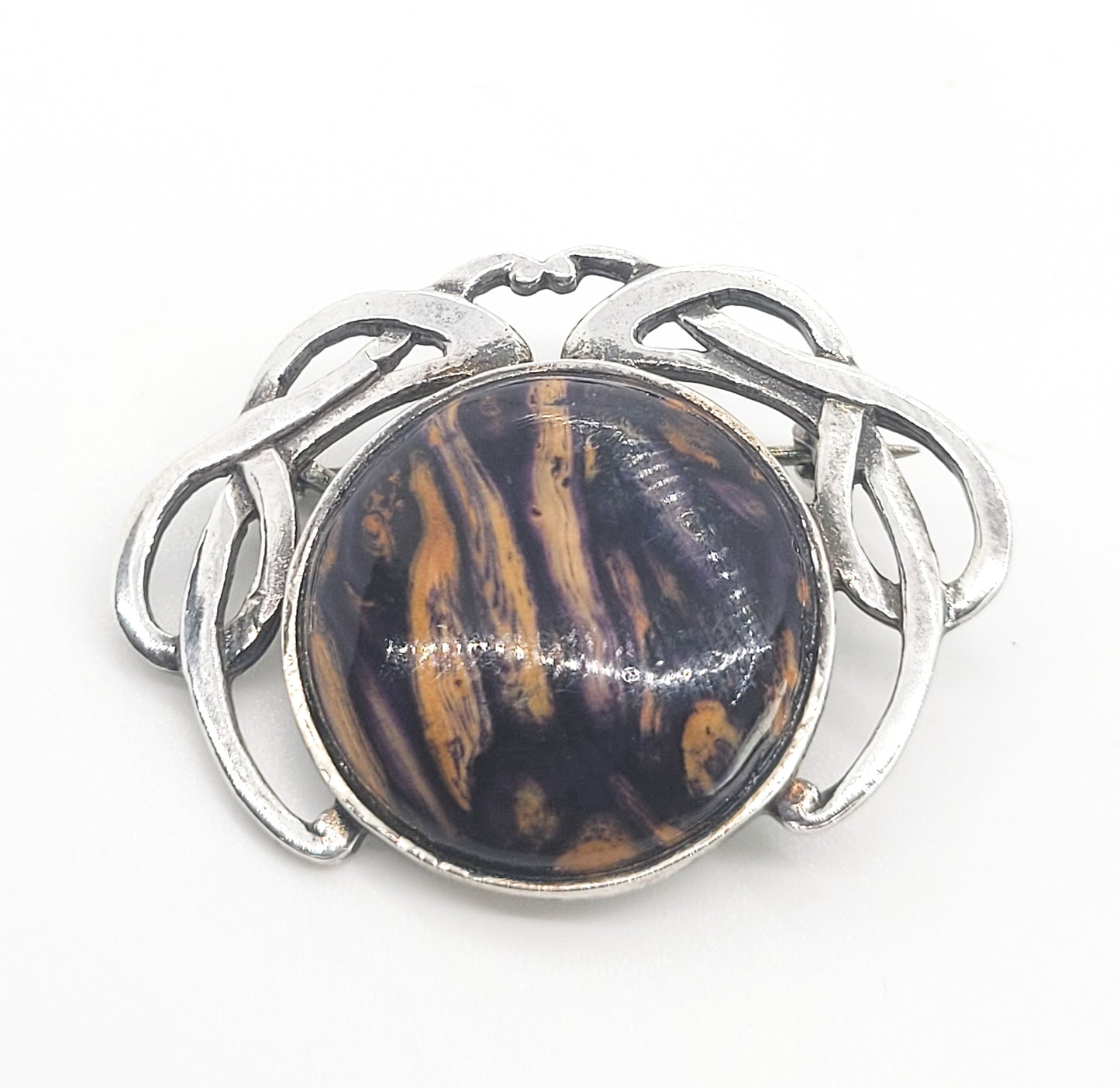STG Purple Pietersite Celtic sterling silver vintage brooch pin