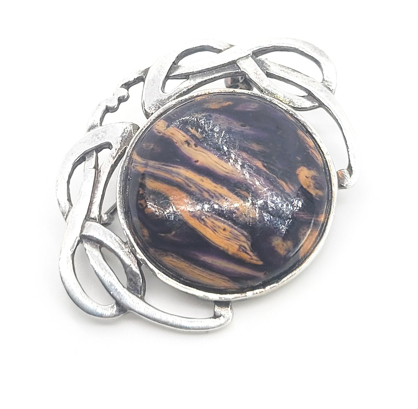 STG Purple Pietersite Celtic sterling silver vintage brooch pin