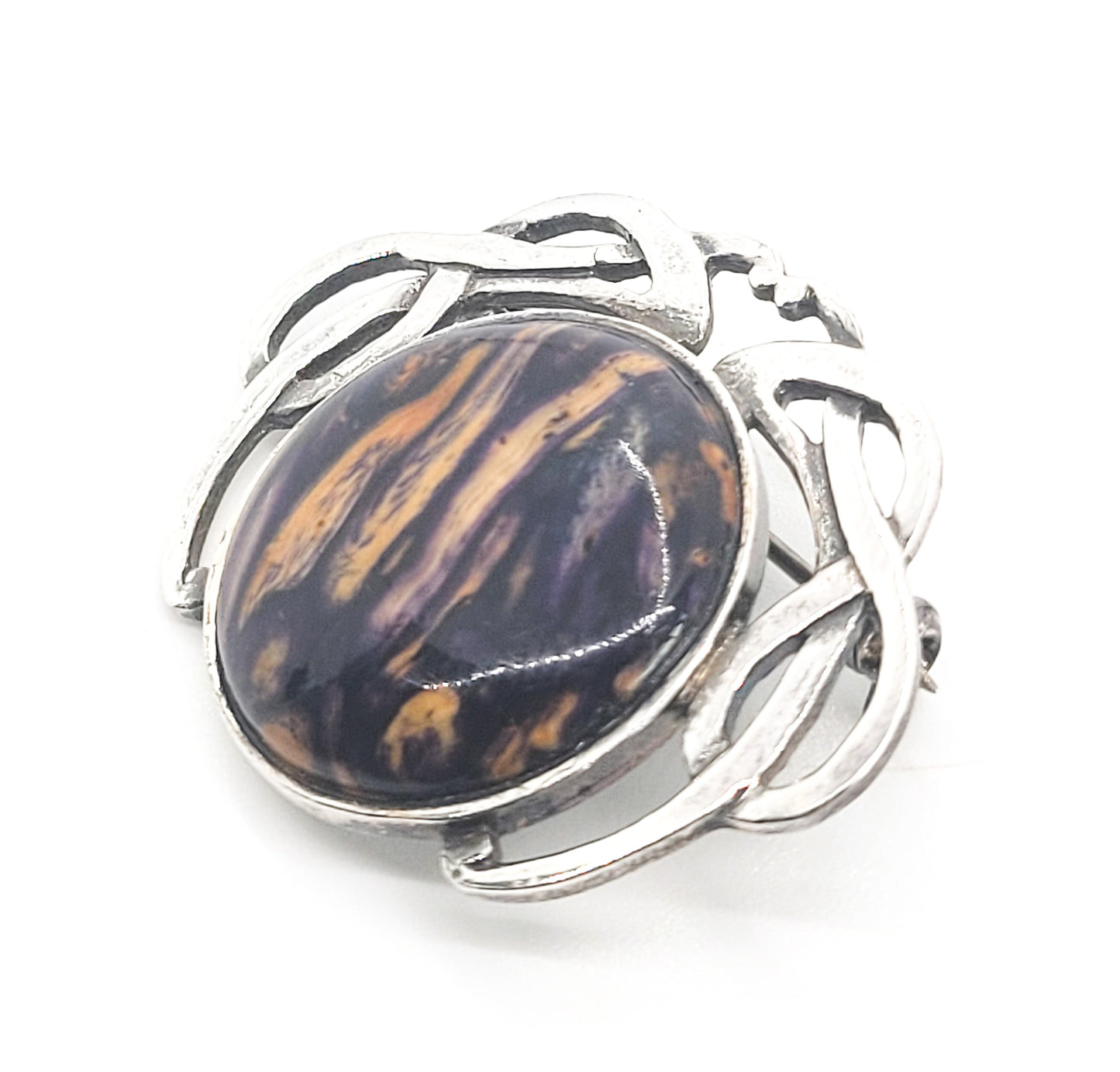 STG Purple Pietersite Celtic sterling silver vintage brooch pin