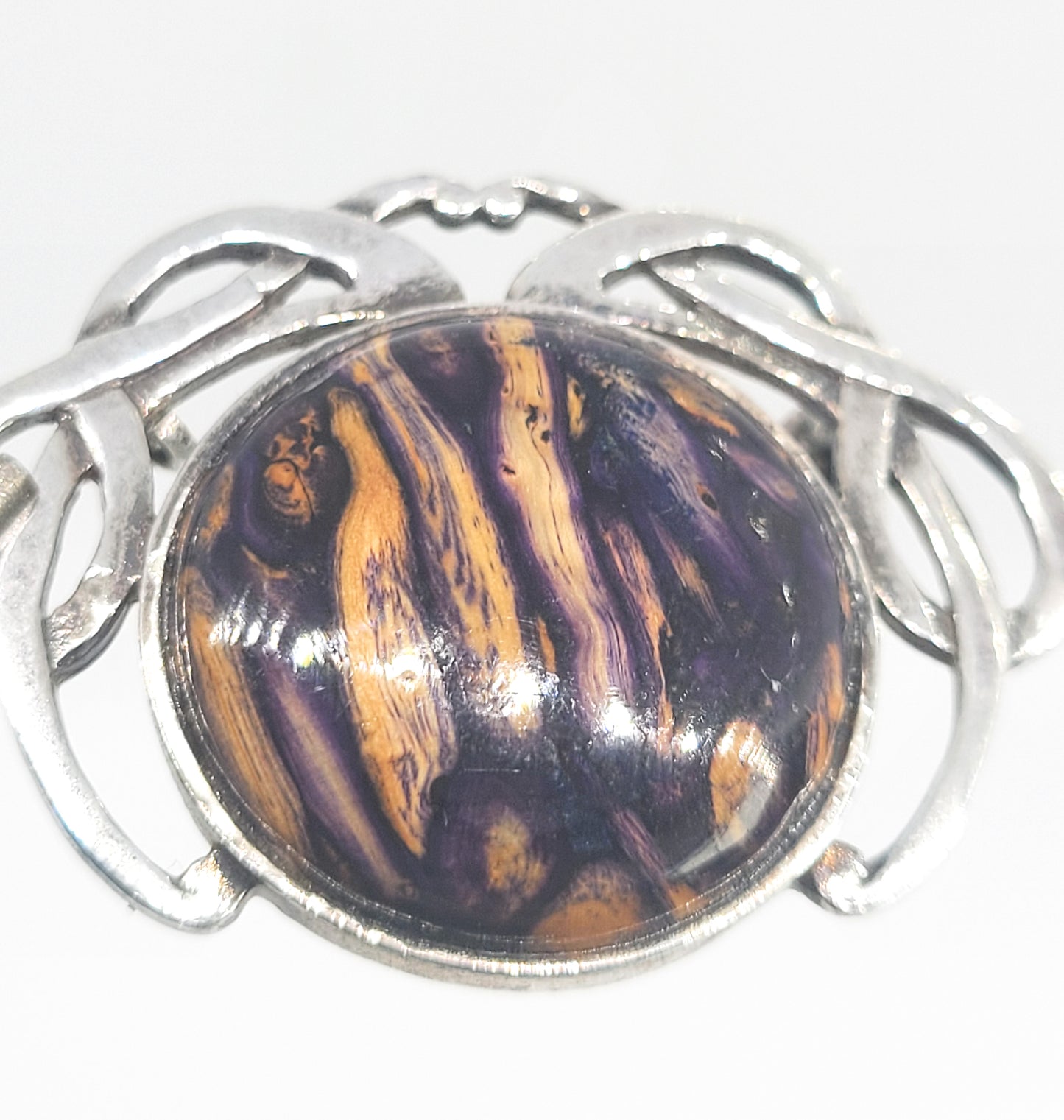 STG Purple Pietersite Celtic sterling silver vintage brooch pin