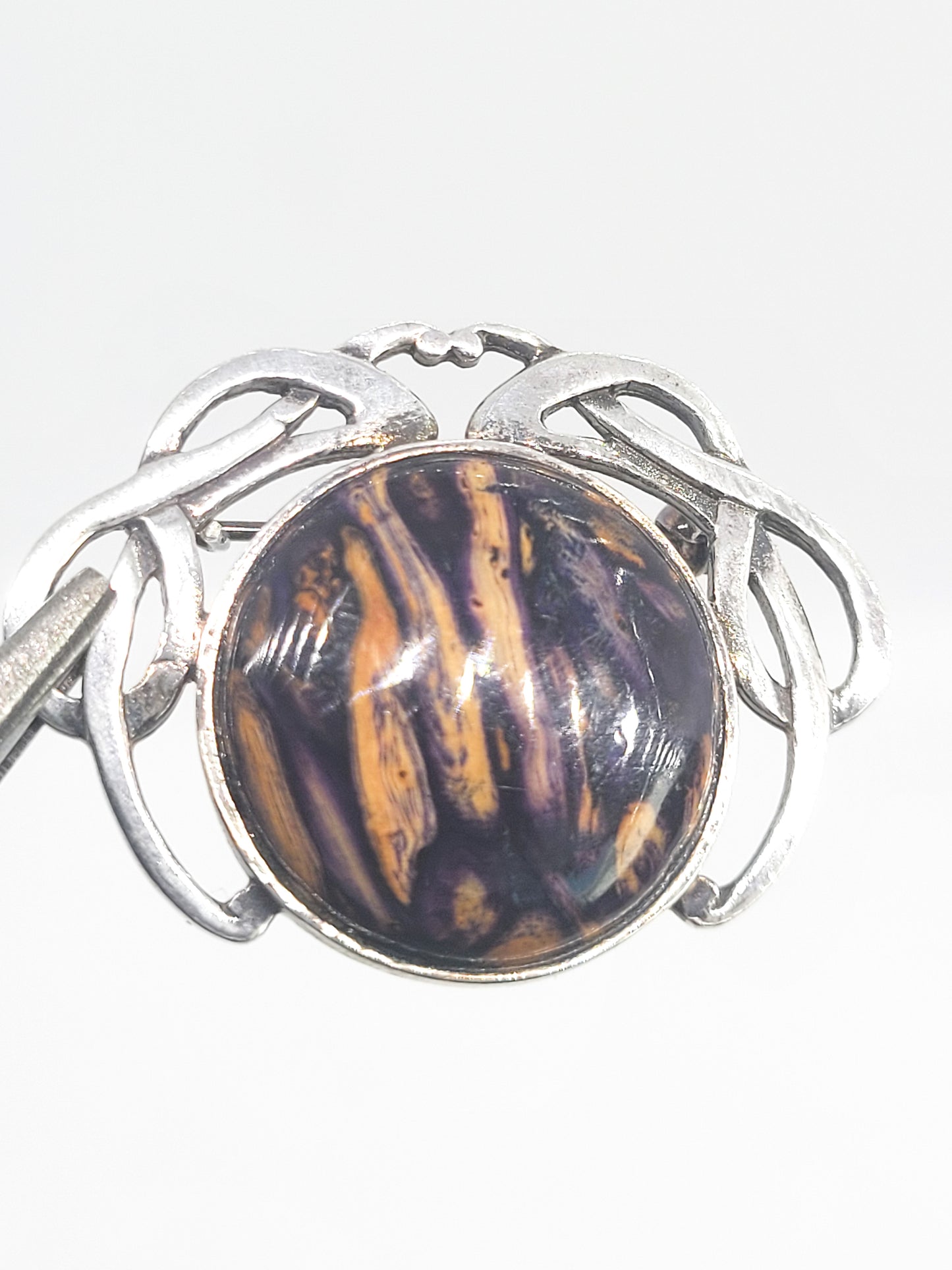 STG Purple Pietersite Celtic sterling silver vintage brooch pin