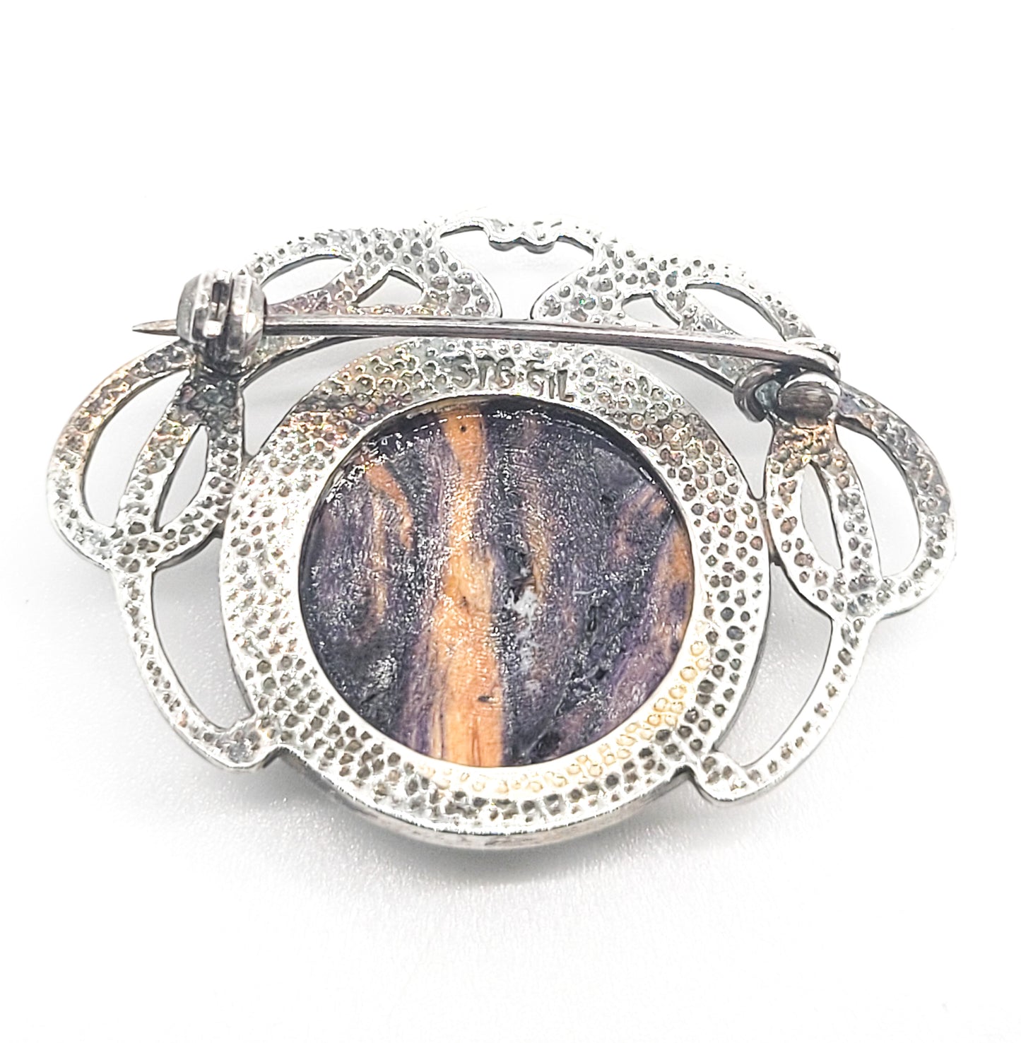 STG Purple Pietersite Celtic sterling silver vintage brooch pin