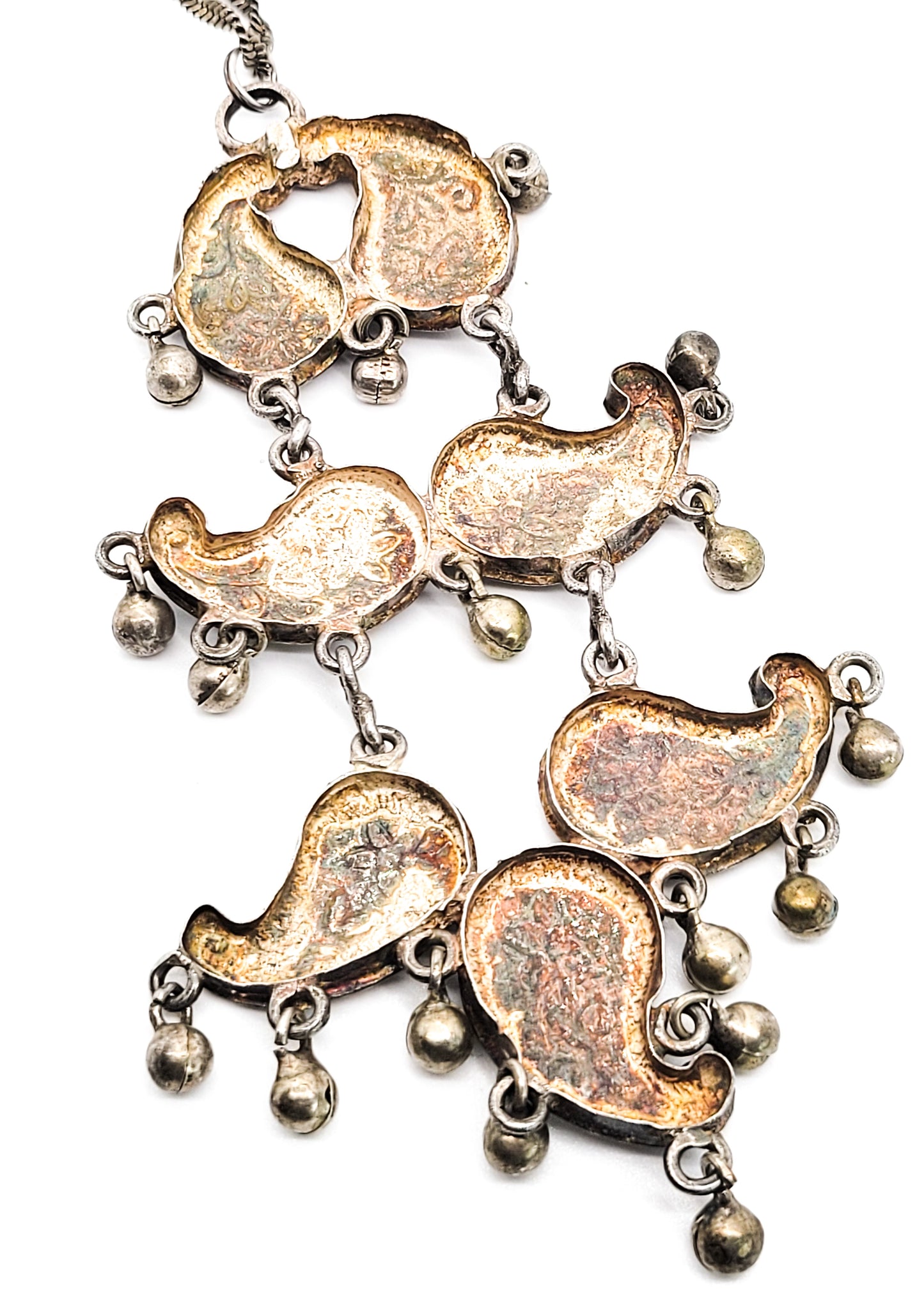 Yellow and black Cloisonné enamel tribal bell vintage necklace