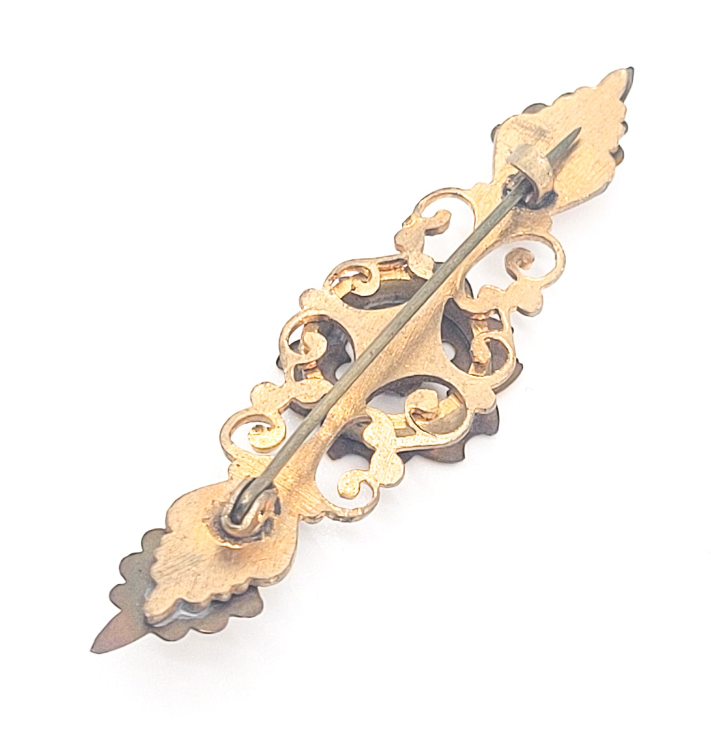 Edwardian purple paste yellow gold filled antique bar pin brooch