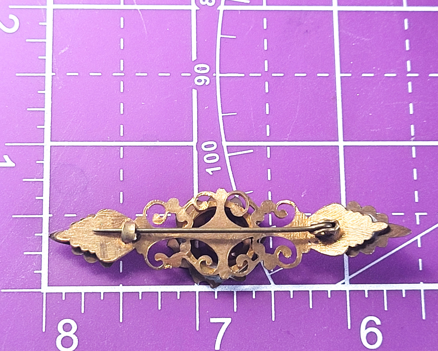 Edwardian purple paste yellow gold filled antique bar pin brooch