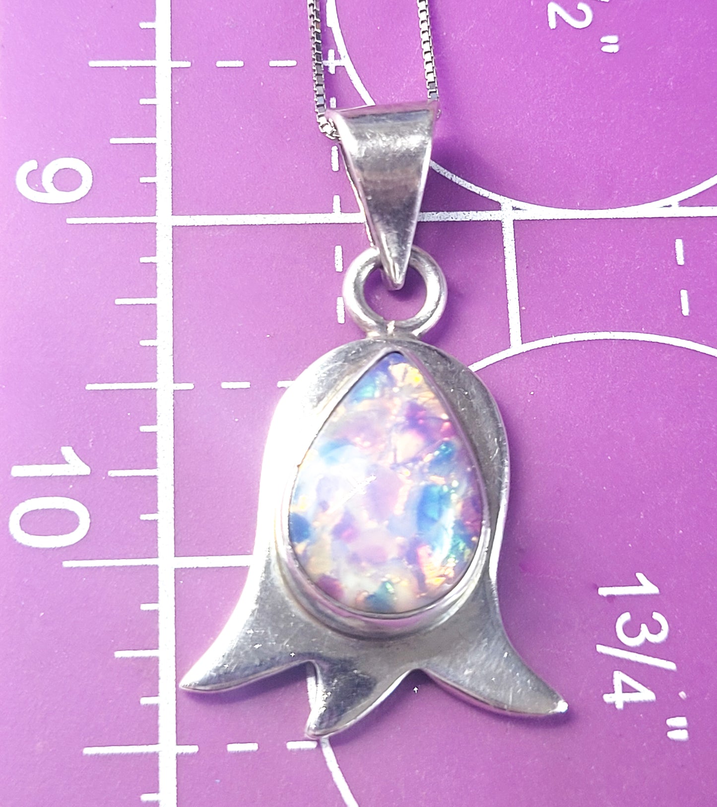 Dichroic glass vintage pink flower Taxco Mexican sterling silver necklace TC 319