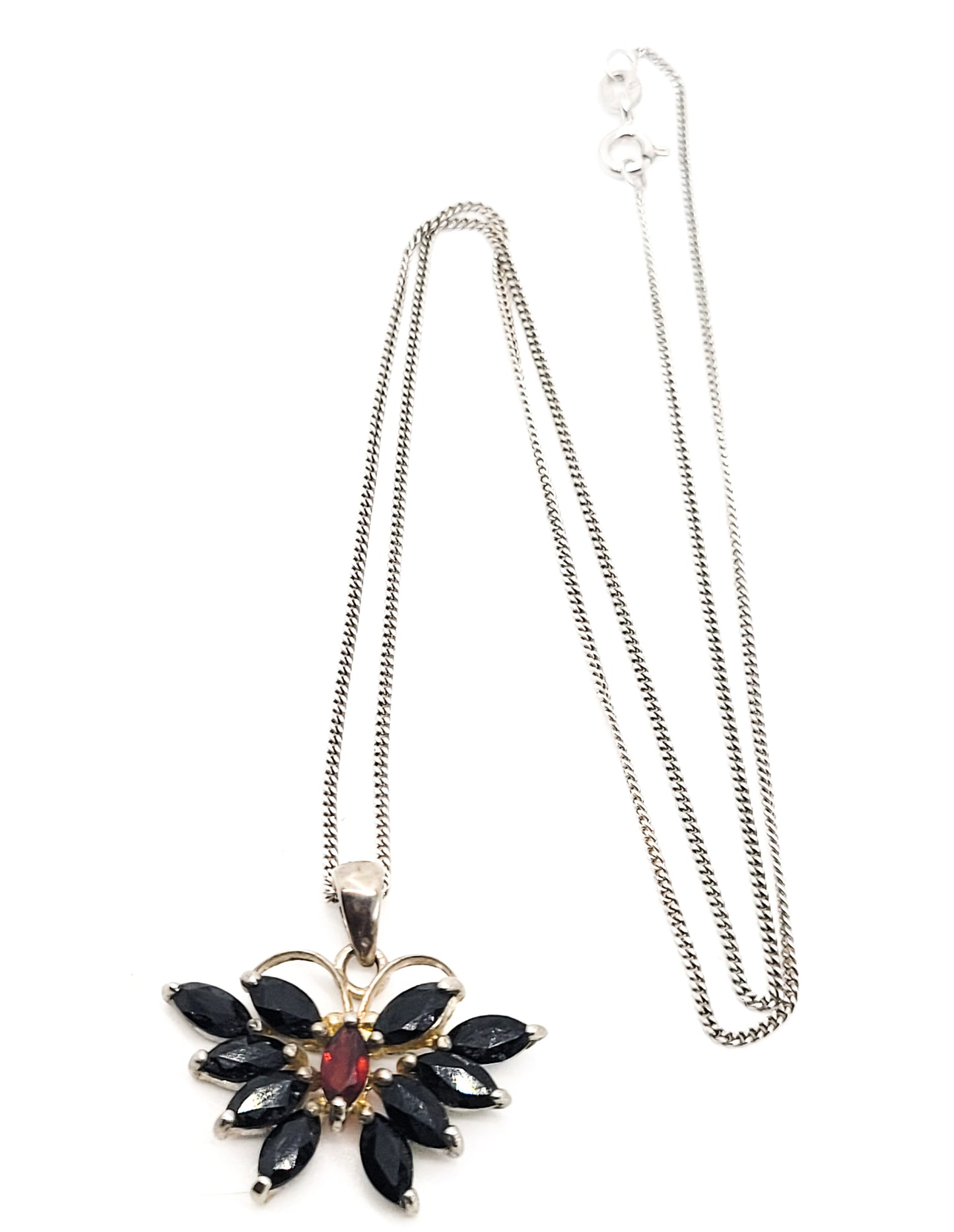 GAJ black and red lab created gemstone sterling silver butterfly necklace