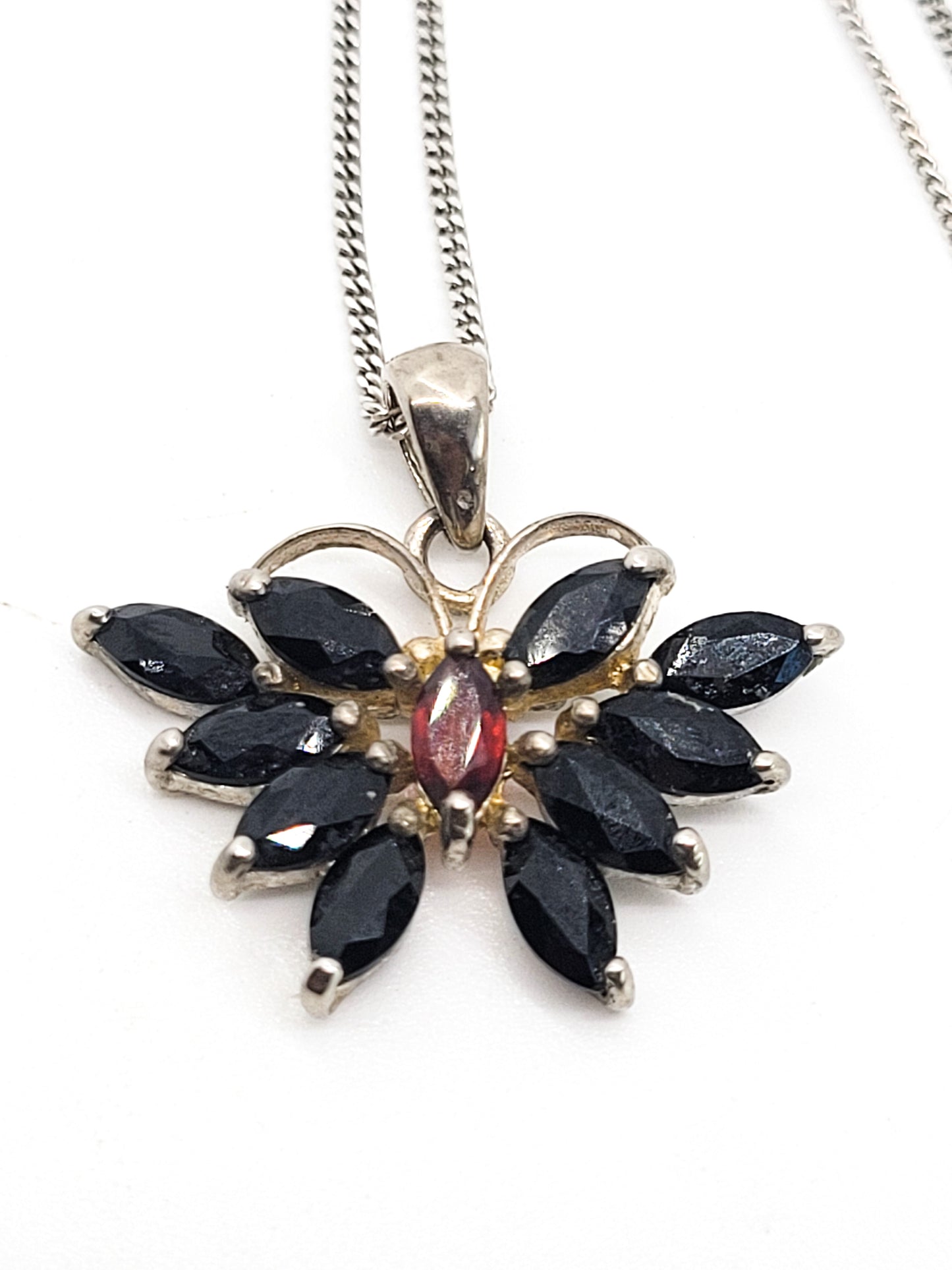 GAJ black and red lab created gemstone sterling silver butterfly necklace