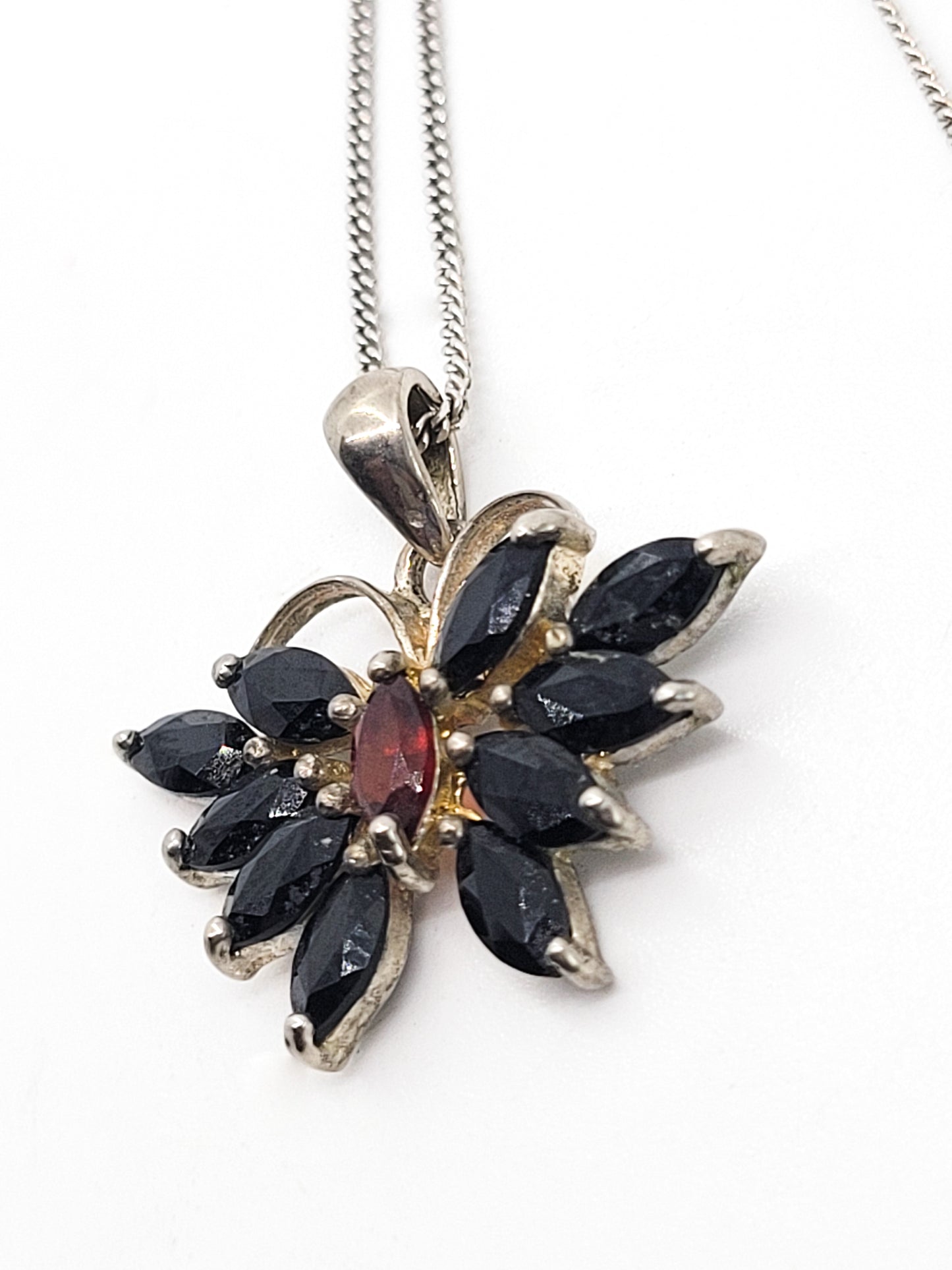 GAJ black and red lab created gemstone sterling silver butterfly necklace