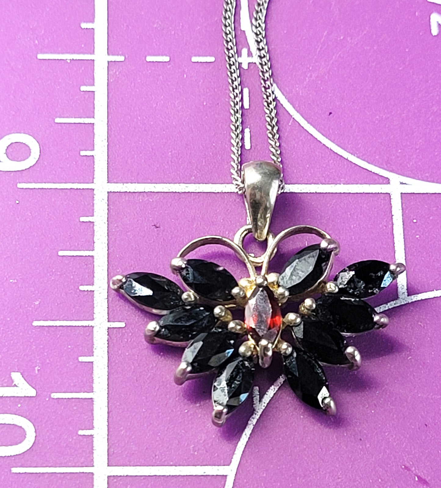 GAJ black and red lab created gemstone sterling silver butterfly necklace
