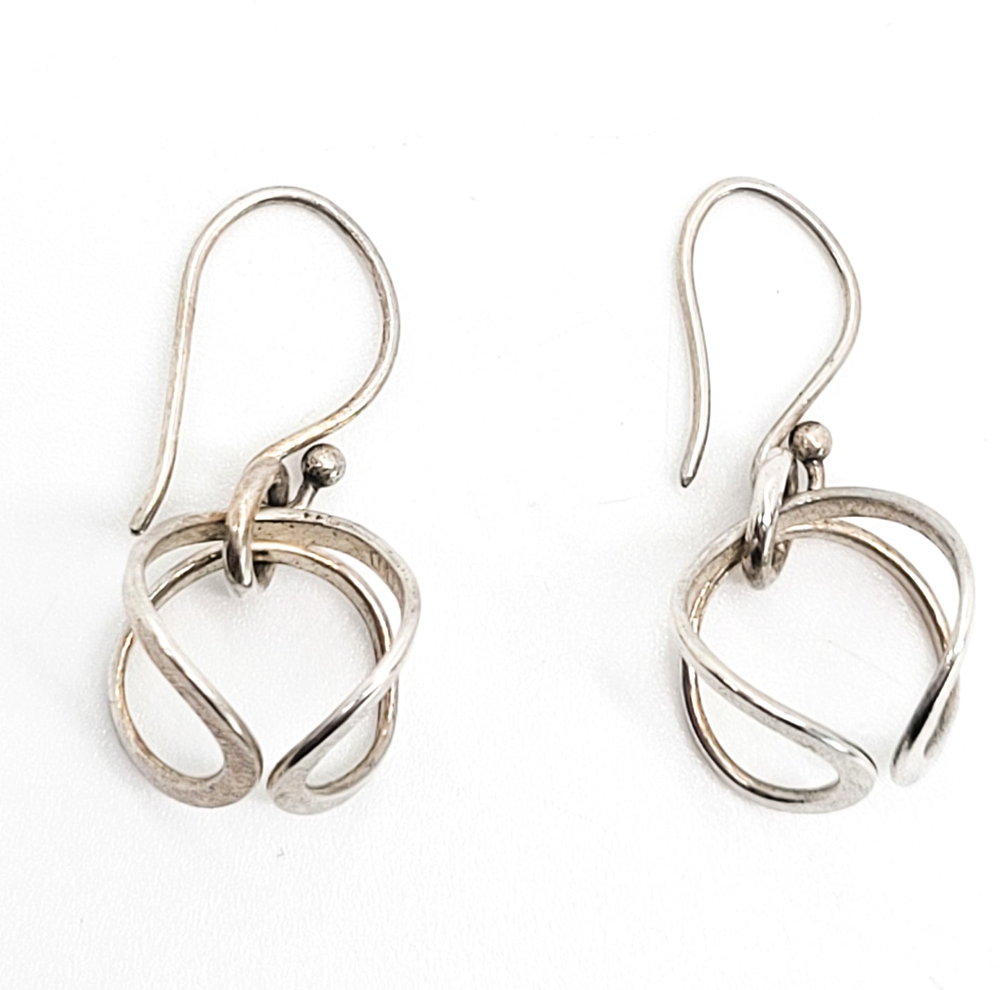 Loeber and Look Abstract modernist hoop drop retro vintage sterling silver earrings