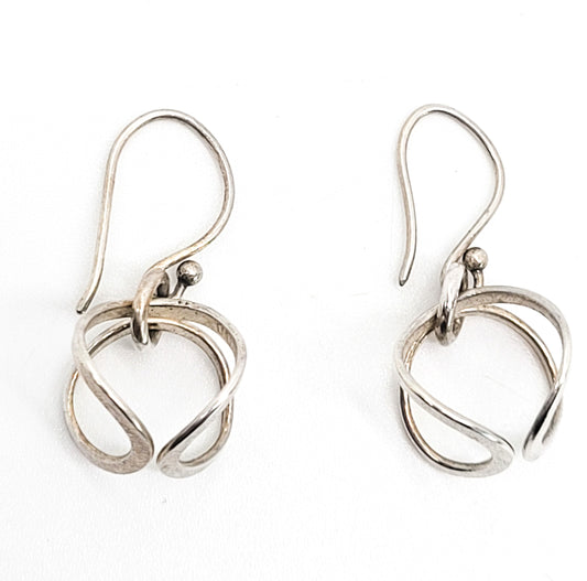 Loeber and Look Abstract modernist hoop drop retro vintage sterling silver earrings