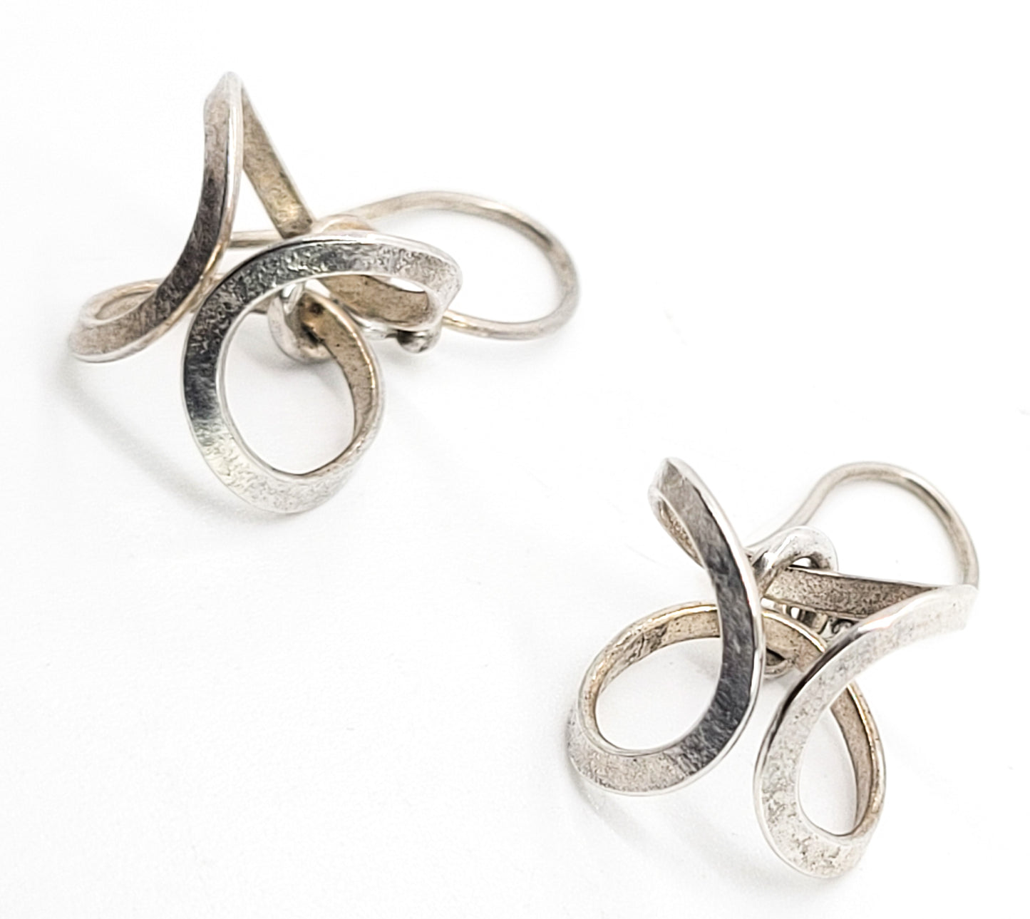 Loeber and Look Abstract modernist hoop drop retro vintage sterling silver earrings