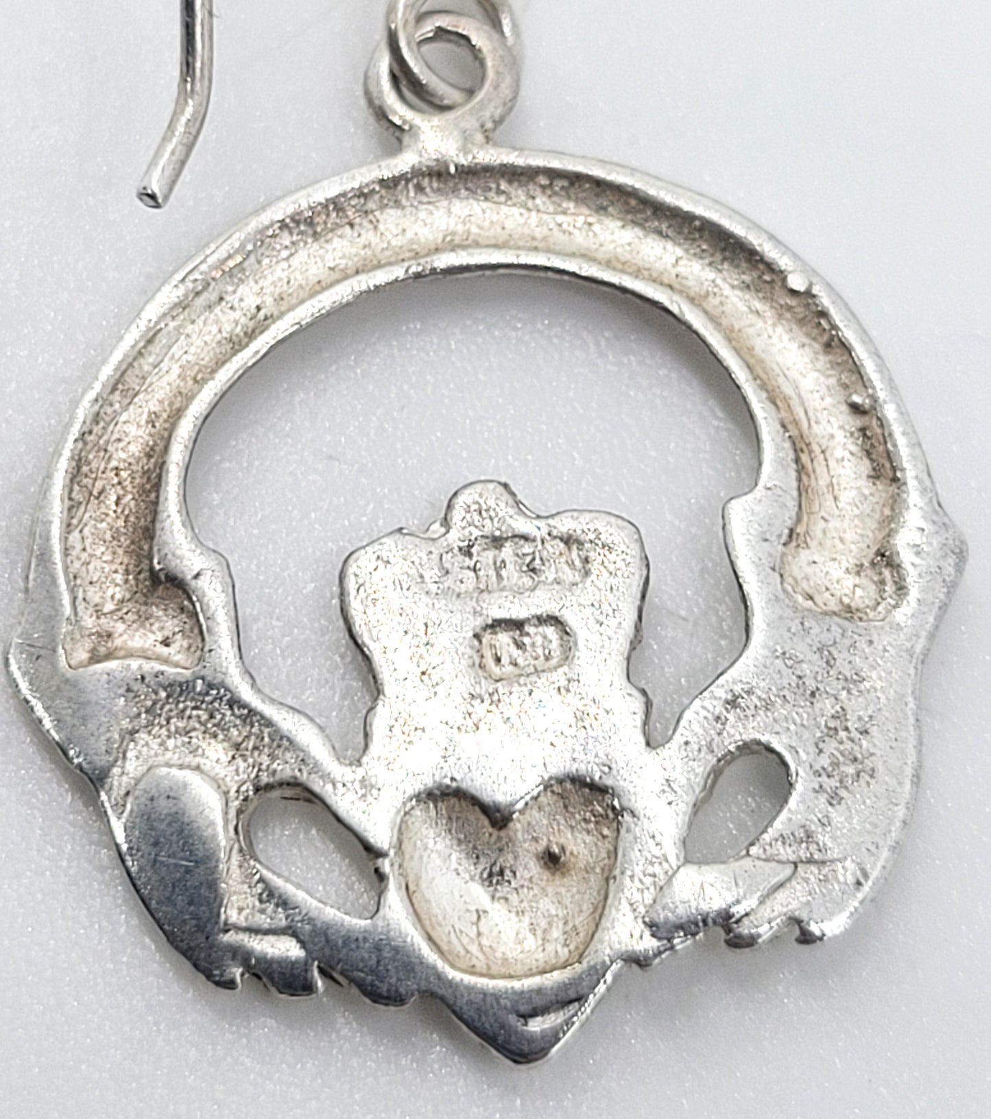 Claddagh Celtic Irish hoop heart in hands vintage sterling silver drop earrings