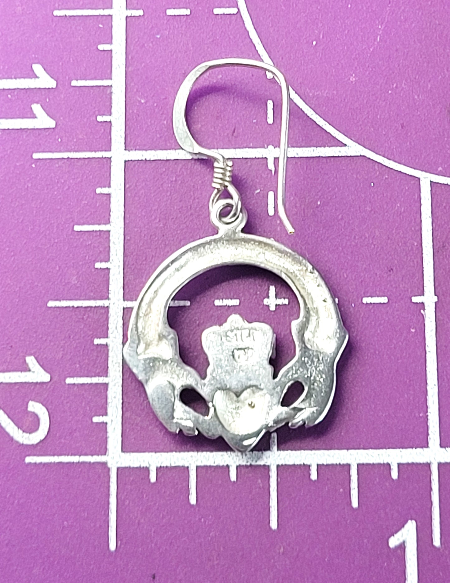Claddagh Celtic Irish hoop heart in hands vintage sterling silver drop earrings
