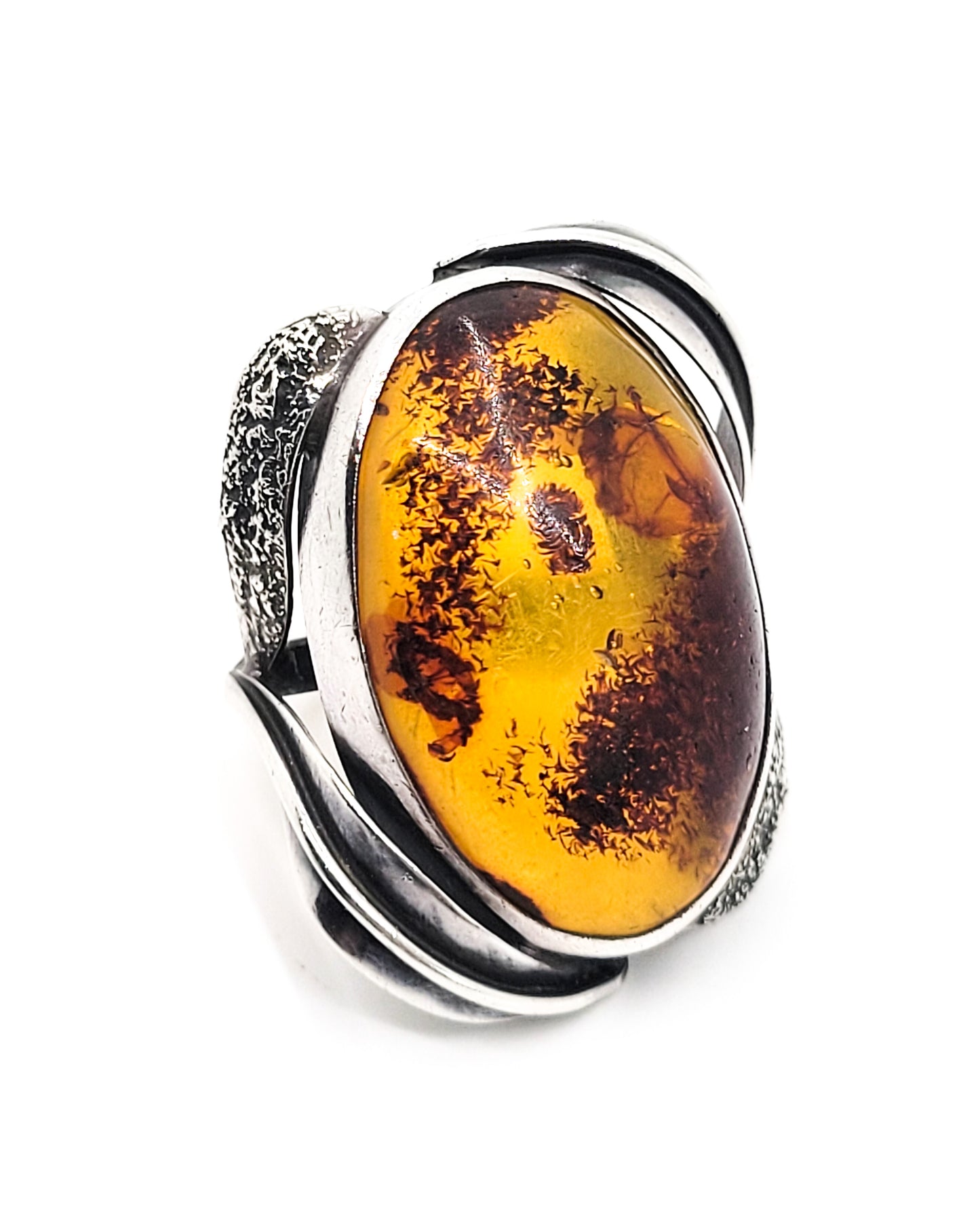 Baltic Amber Large vintage Polish signed EK sterling silver ring size 7.5 Poland