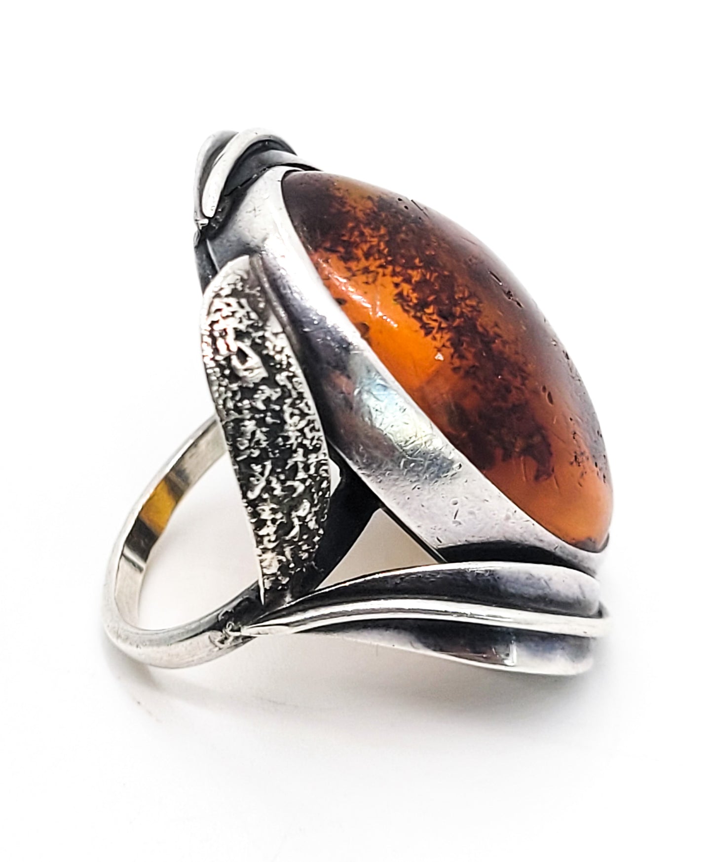 Baltic Amber Large vintage Polish signed EK sterling silver ring size 7.5 Poland