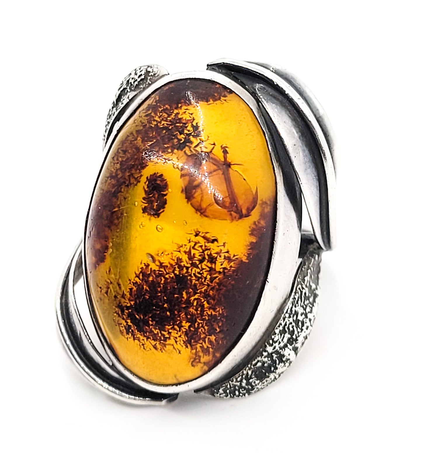 Baltic Amber Large vintage Polish signed EK sterling silver ring size 7.5 Poland
