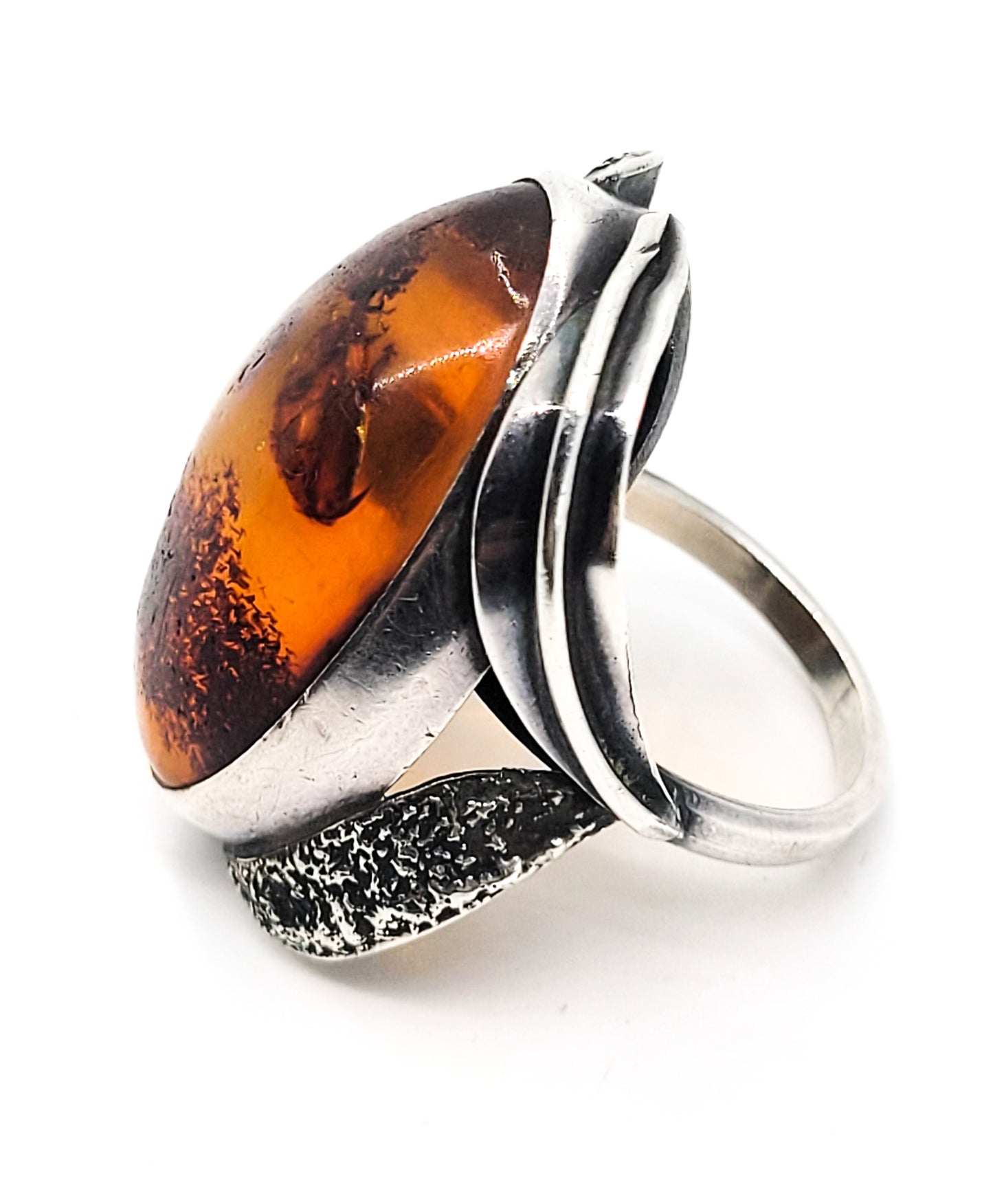 Baltic Amber Large vintage Polish signed EK sterling silver ring size 7.5 Poland