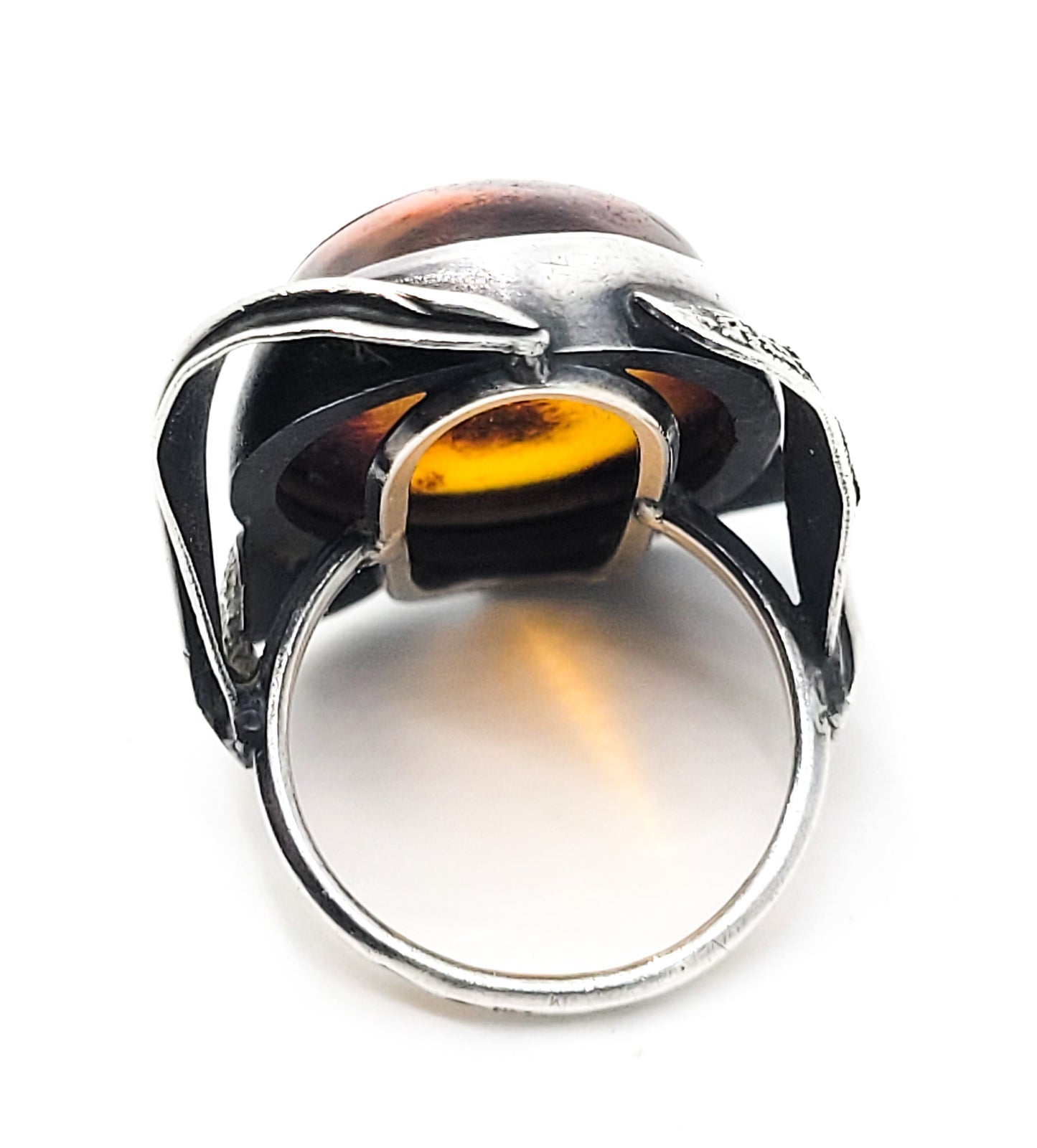 Baltic Amber Large vintage Polish signed EK sterling silver ring size 7.5 Poland