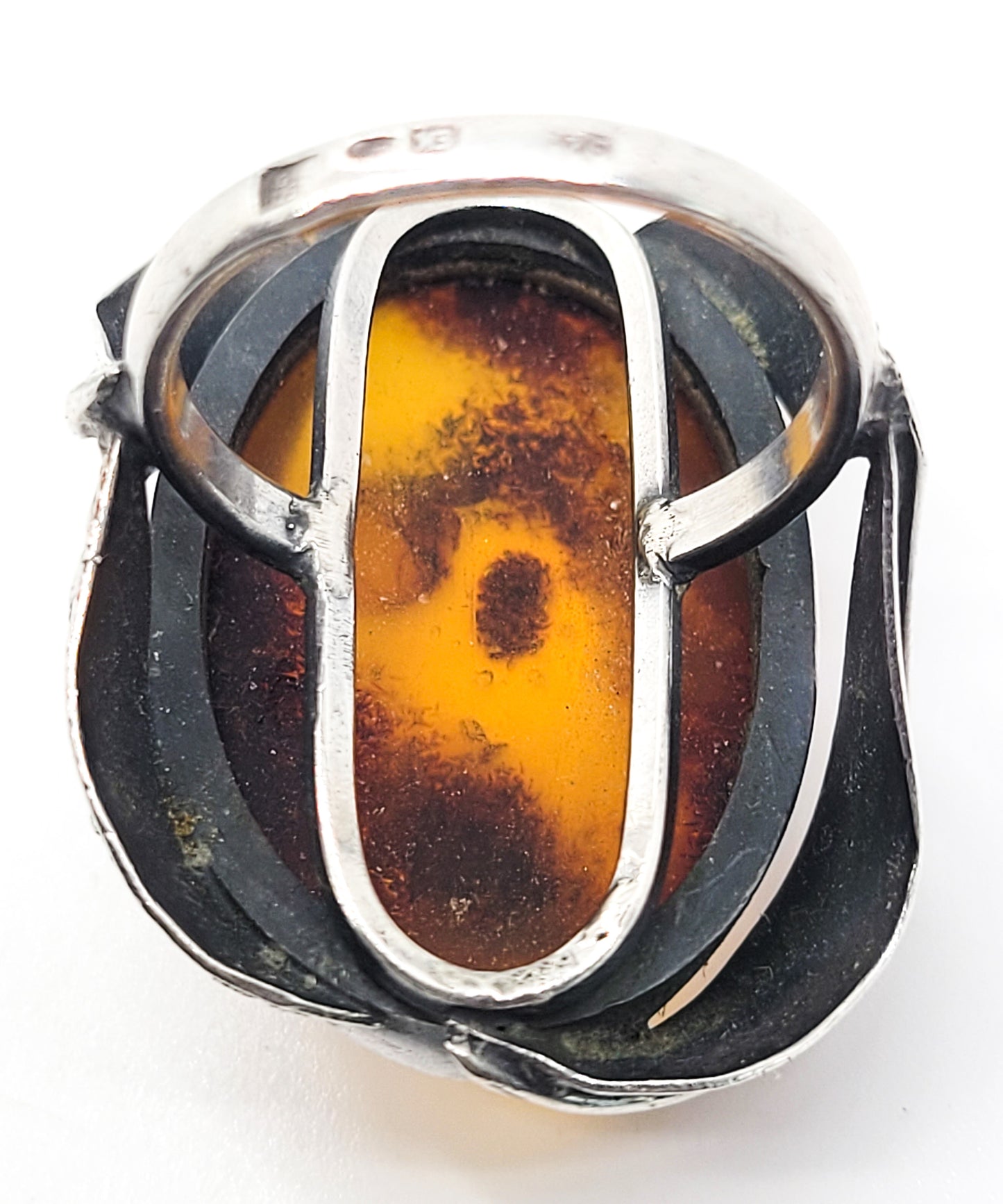 Baltic Amber Large vintage Polish signed EK sterling silver ring size 7.5 Poland