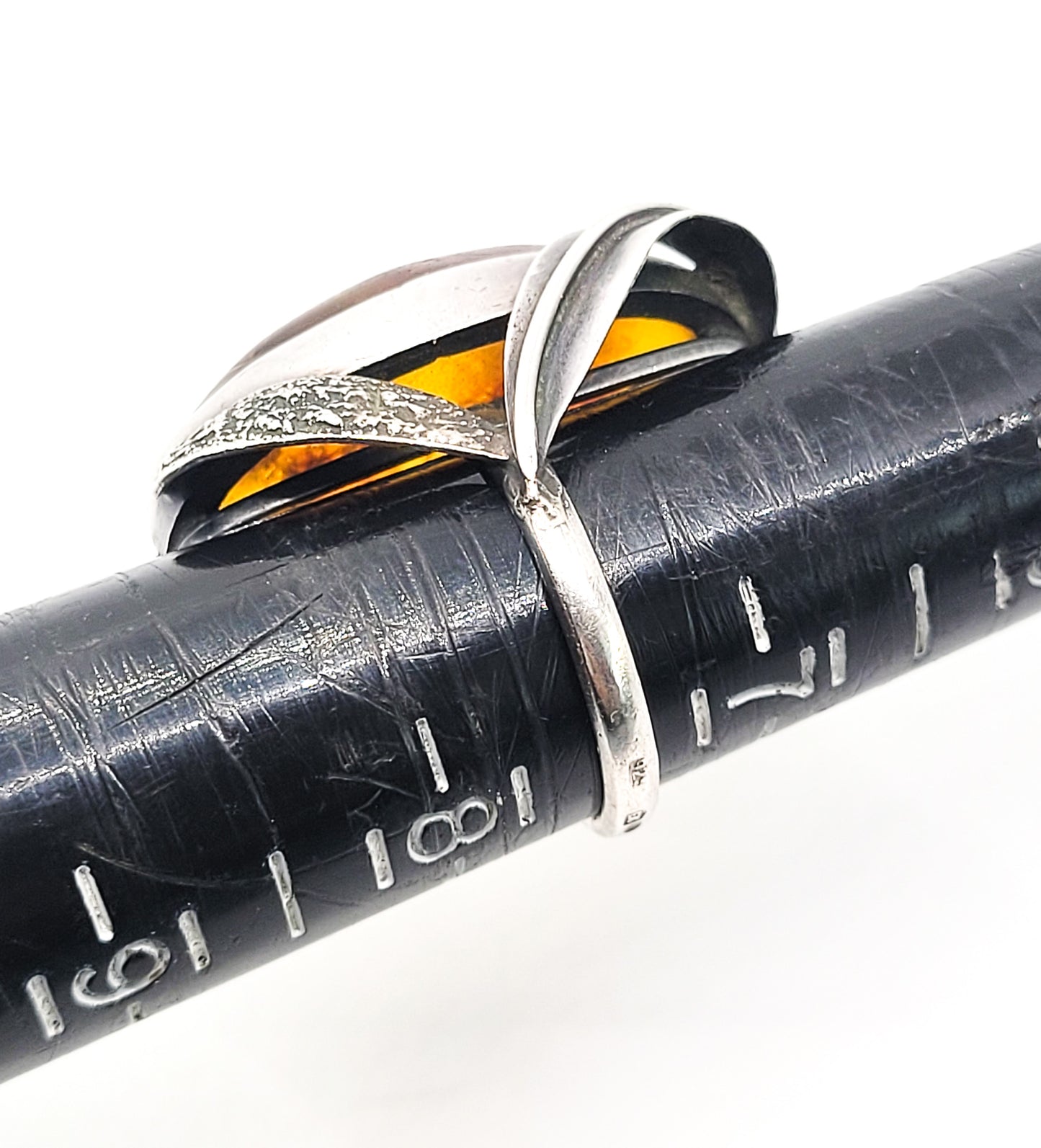 Baltic Amber Large vintage Polish signed EK sterling silver ring size 7.5 Poland