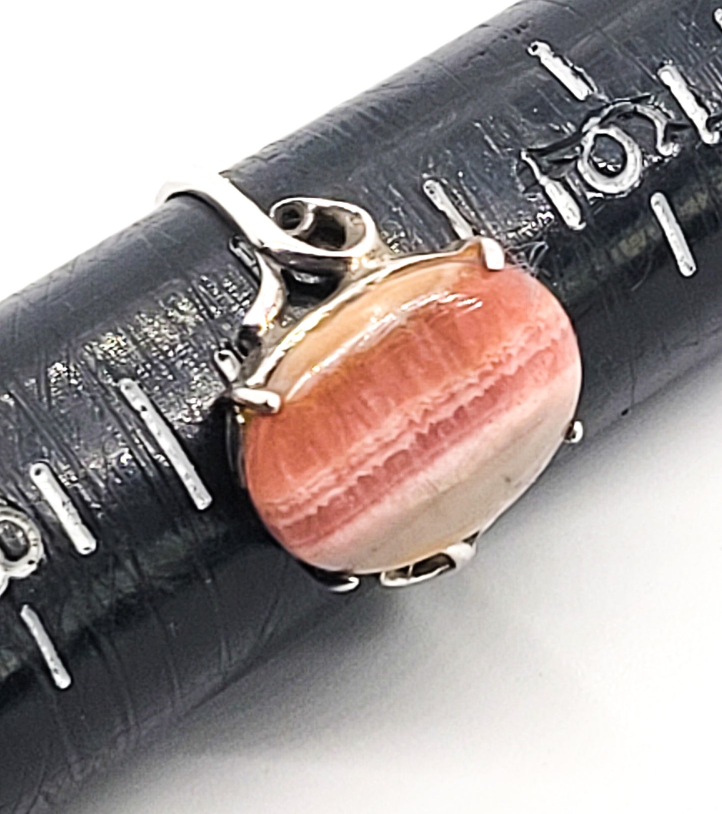 Rhodochrosite banded pink gemstone prong set vintage sterling ring size 7