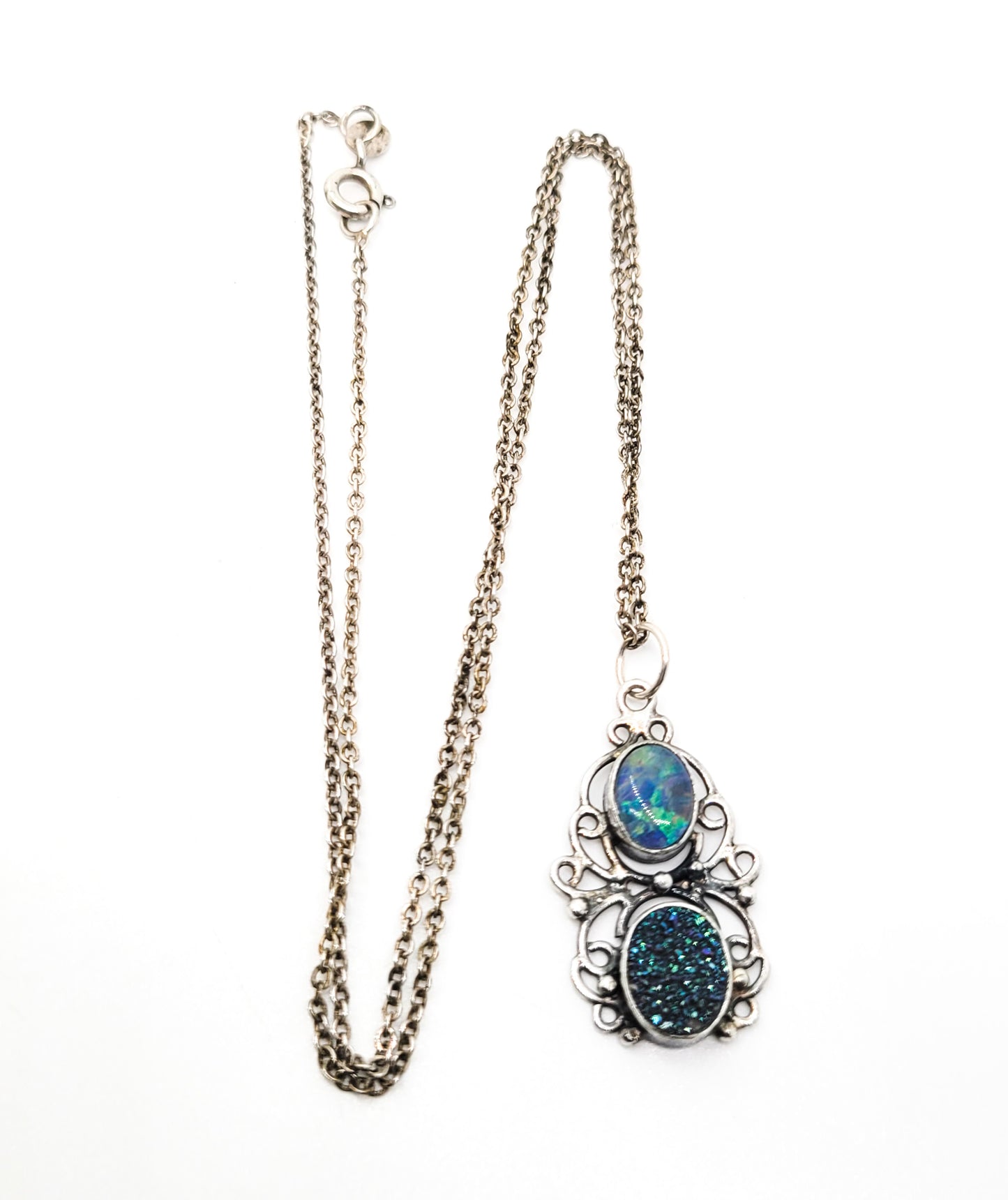 Black opal and titanium druzy bali sterling silver vintage necklace
