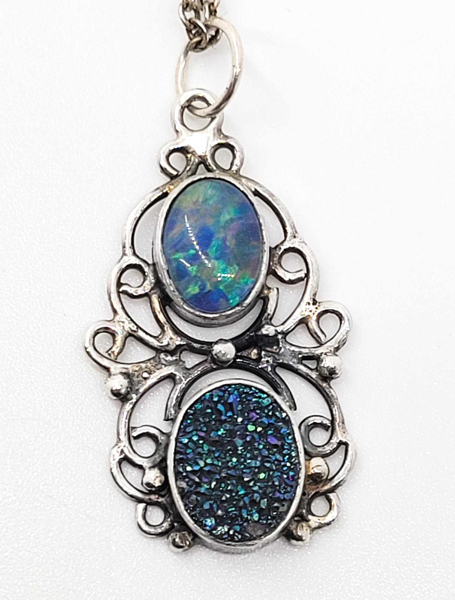 Black opal and titanium druzy bali sterling silver vintage necklace