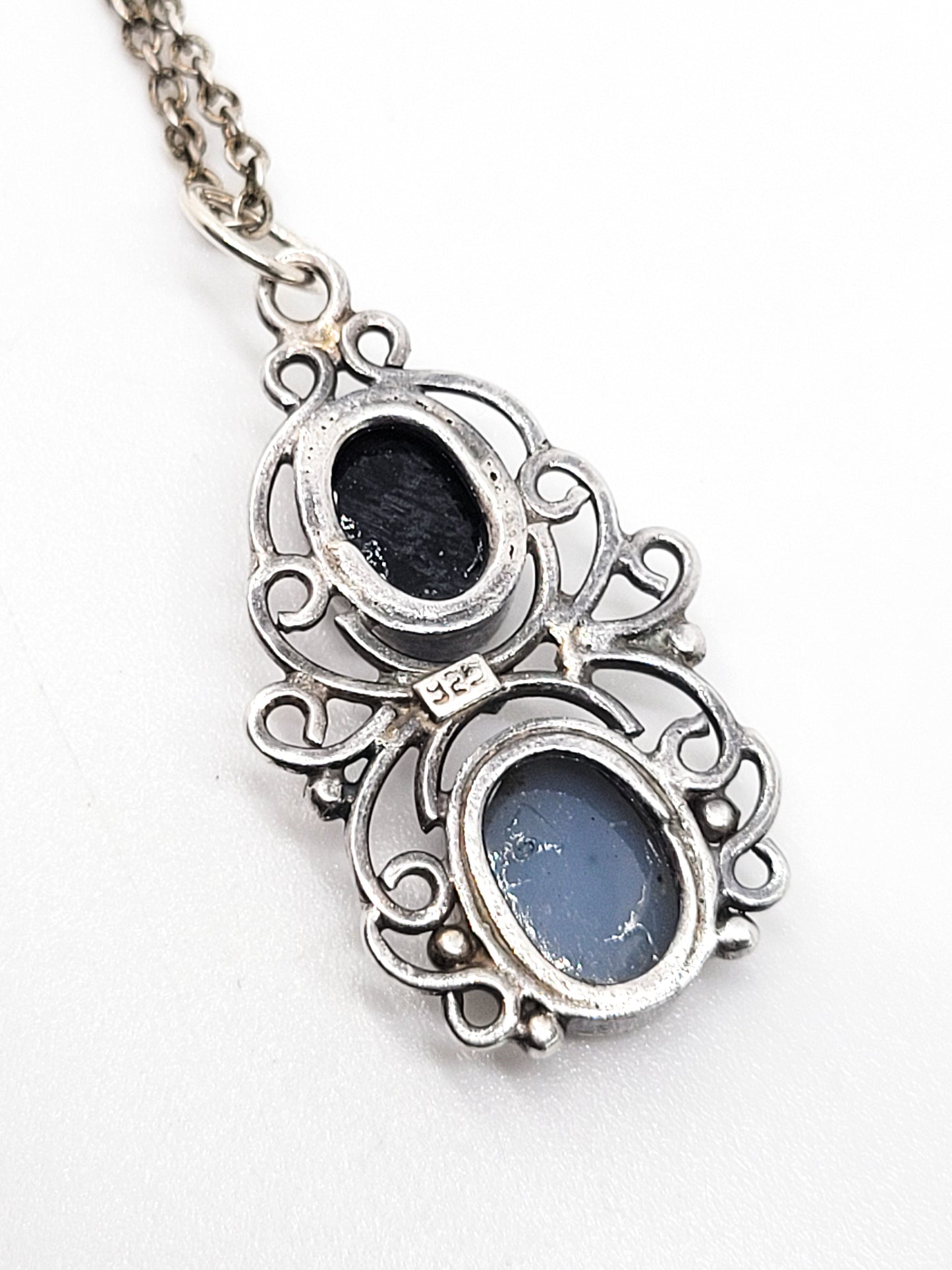 Black opal and titanium druzy bali sterling silver vintage necklace