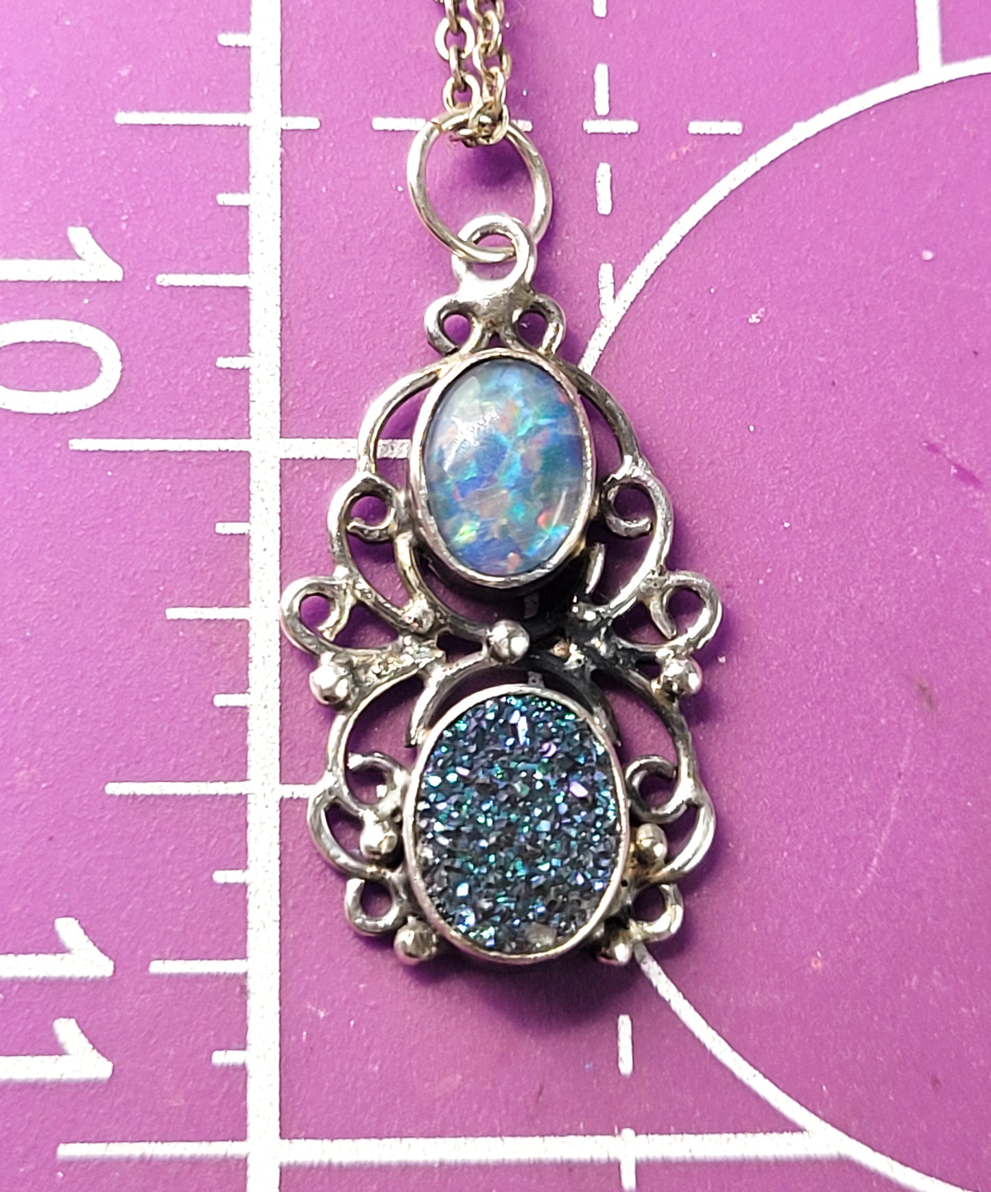 Black opal and titanium druzy bali sterling silver vintage necklace