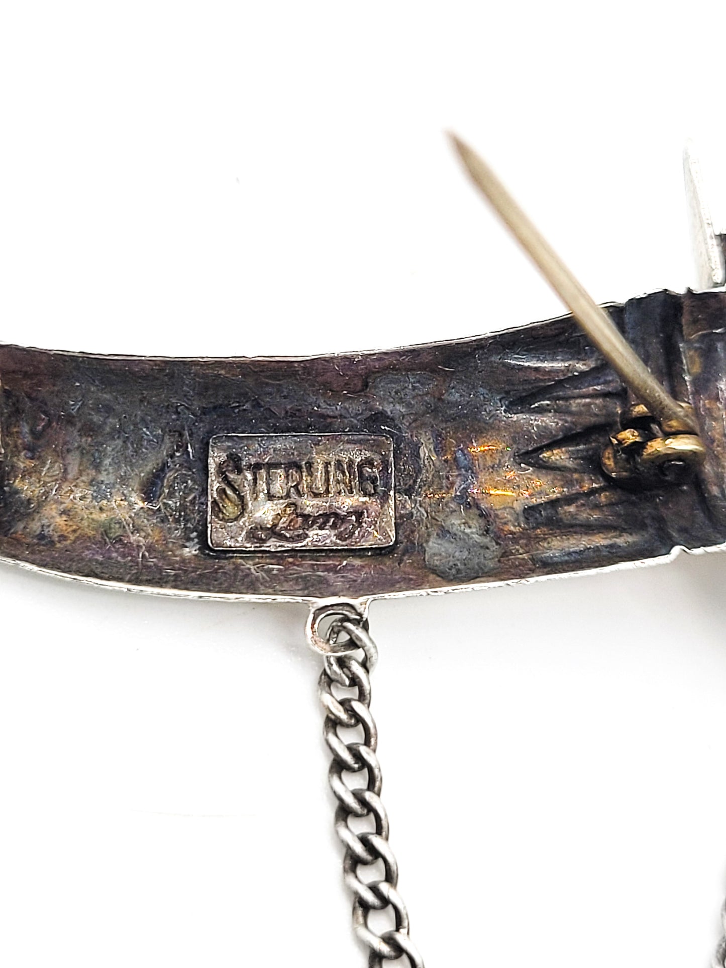 Lang Sterling Mid-Century Sterling Silver Khanjar-inspired Dagger in Scabbard Pin Brooch