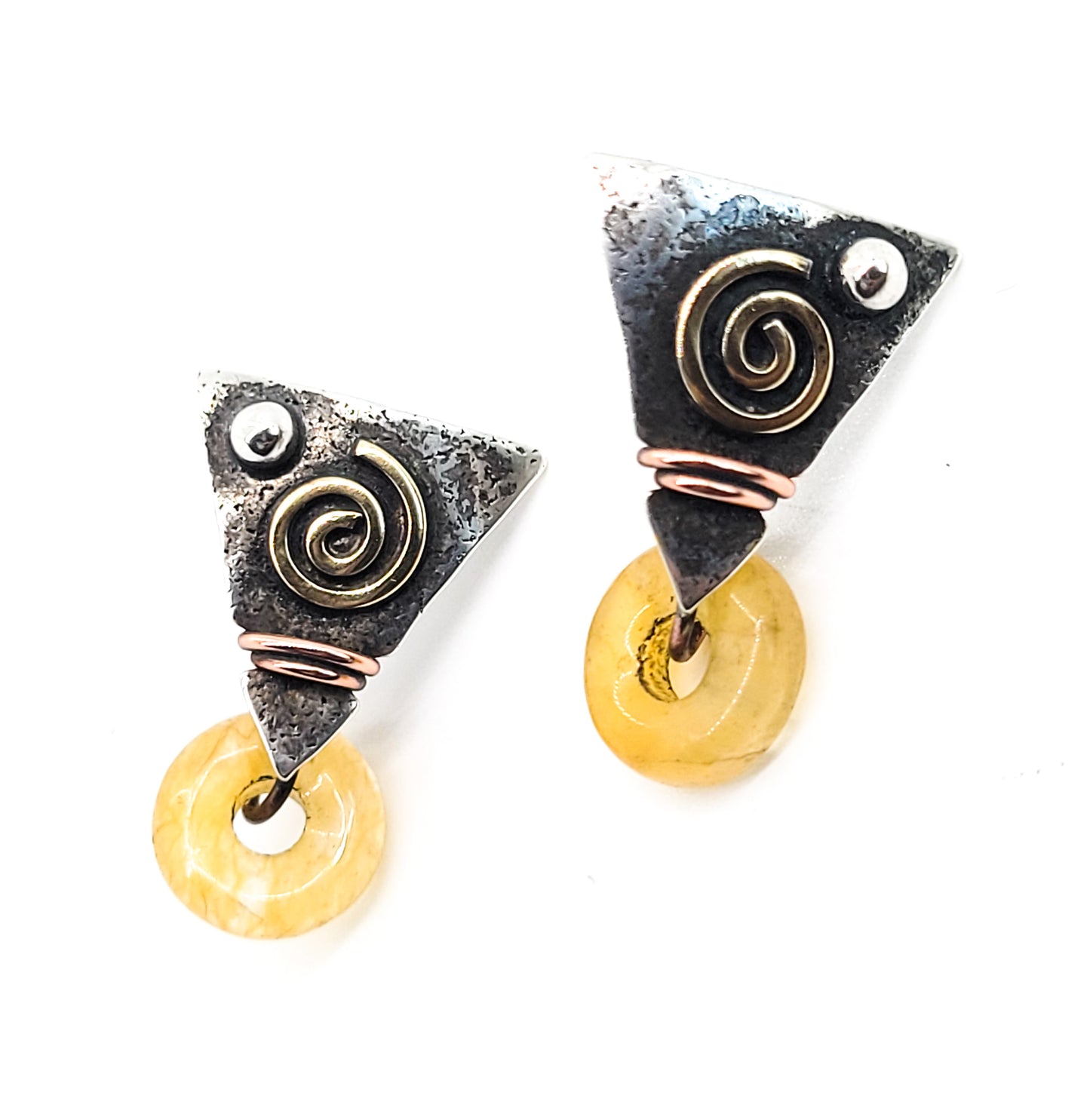 Shaman's Hand arrow citrine donut hallmarked vintage sterling silver gold filled earrings