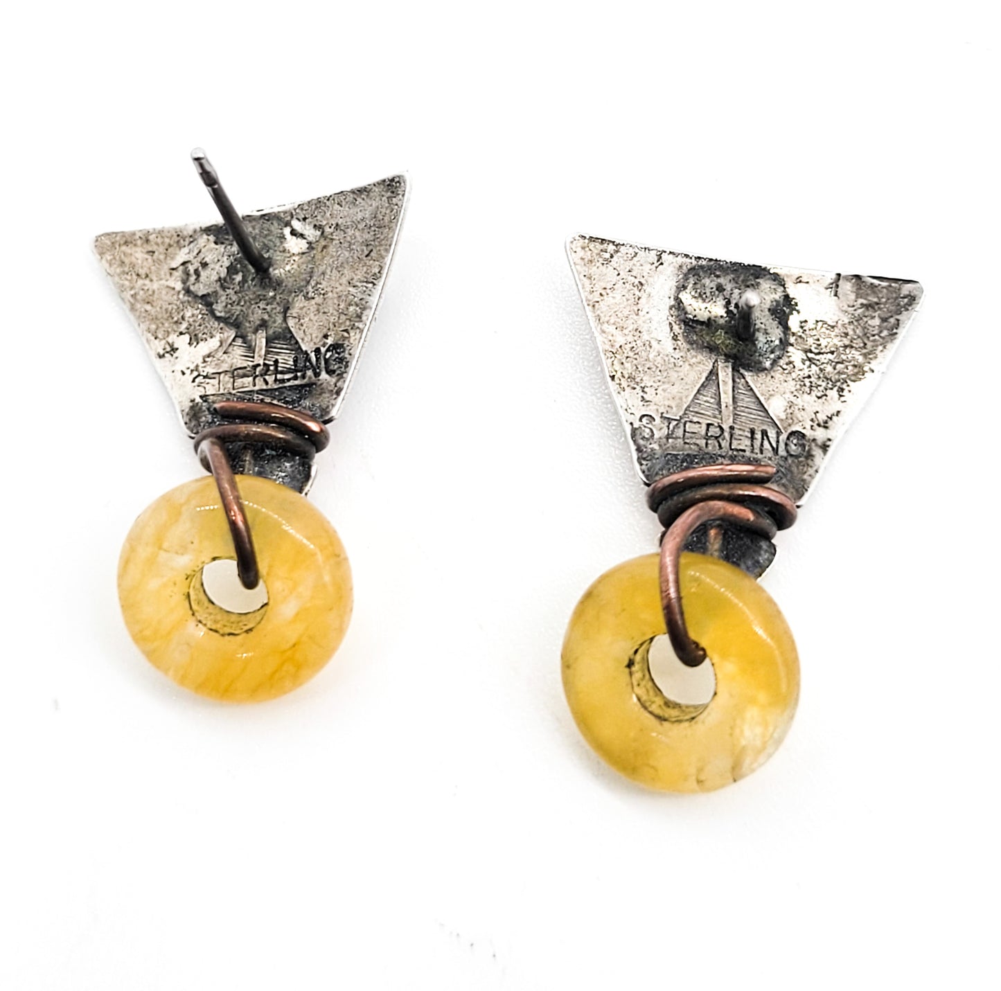 Shaman's Hand arrow citrine donut hallmarked vintage sterling silver gold filled earrings
