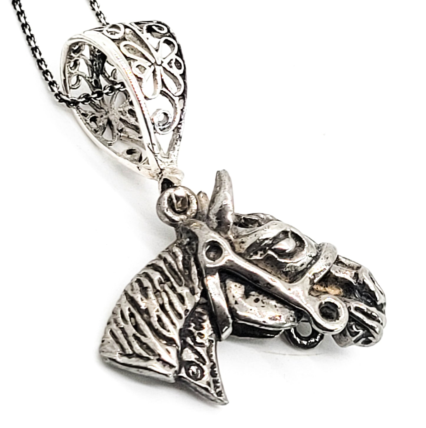 Kiva signed horse head with bridle vintage equestrian sterling silver necklace