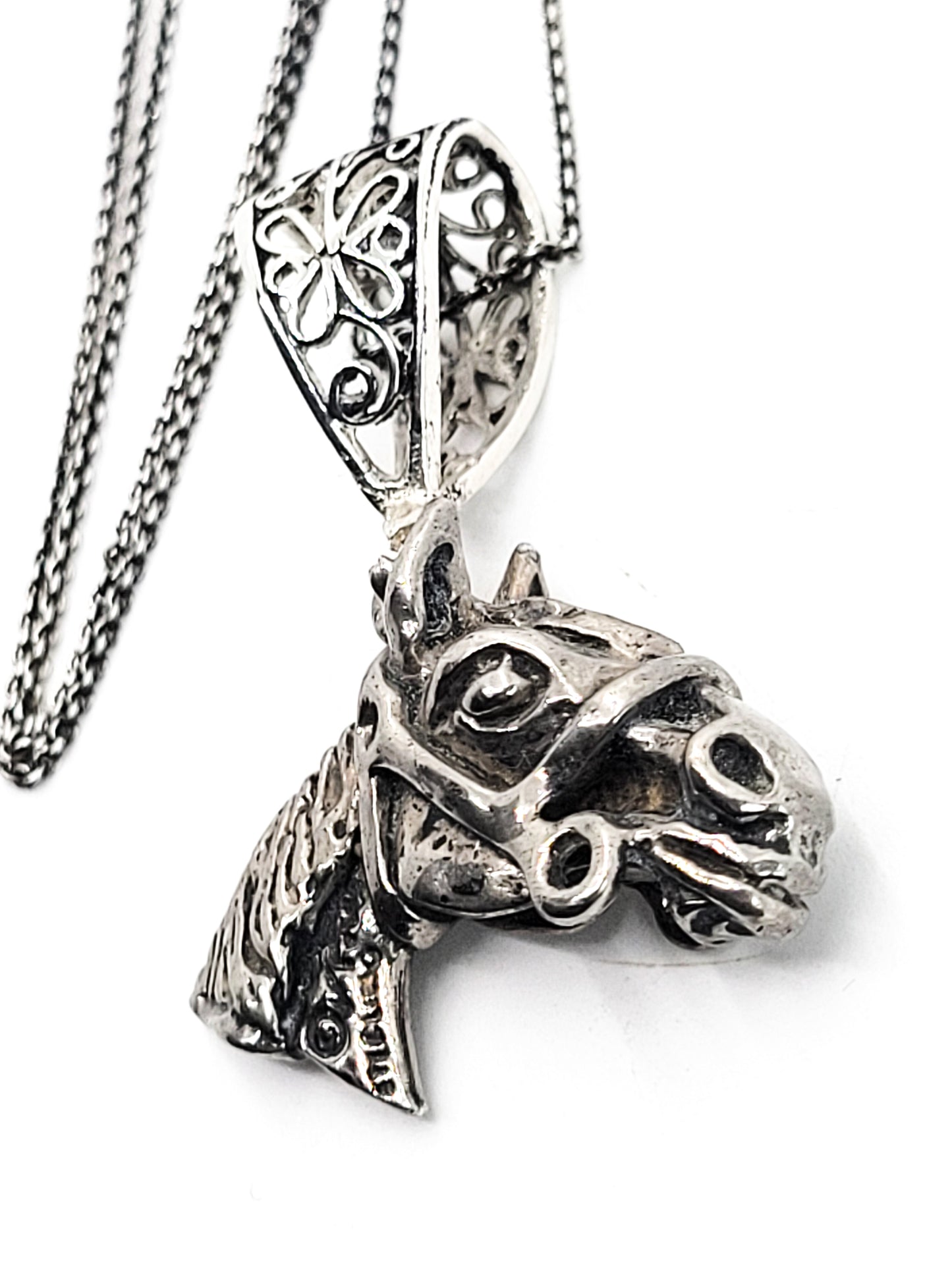 Kiva signed horse head with bridle vintage equestrian sterling silver necklace