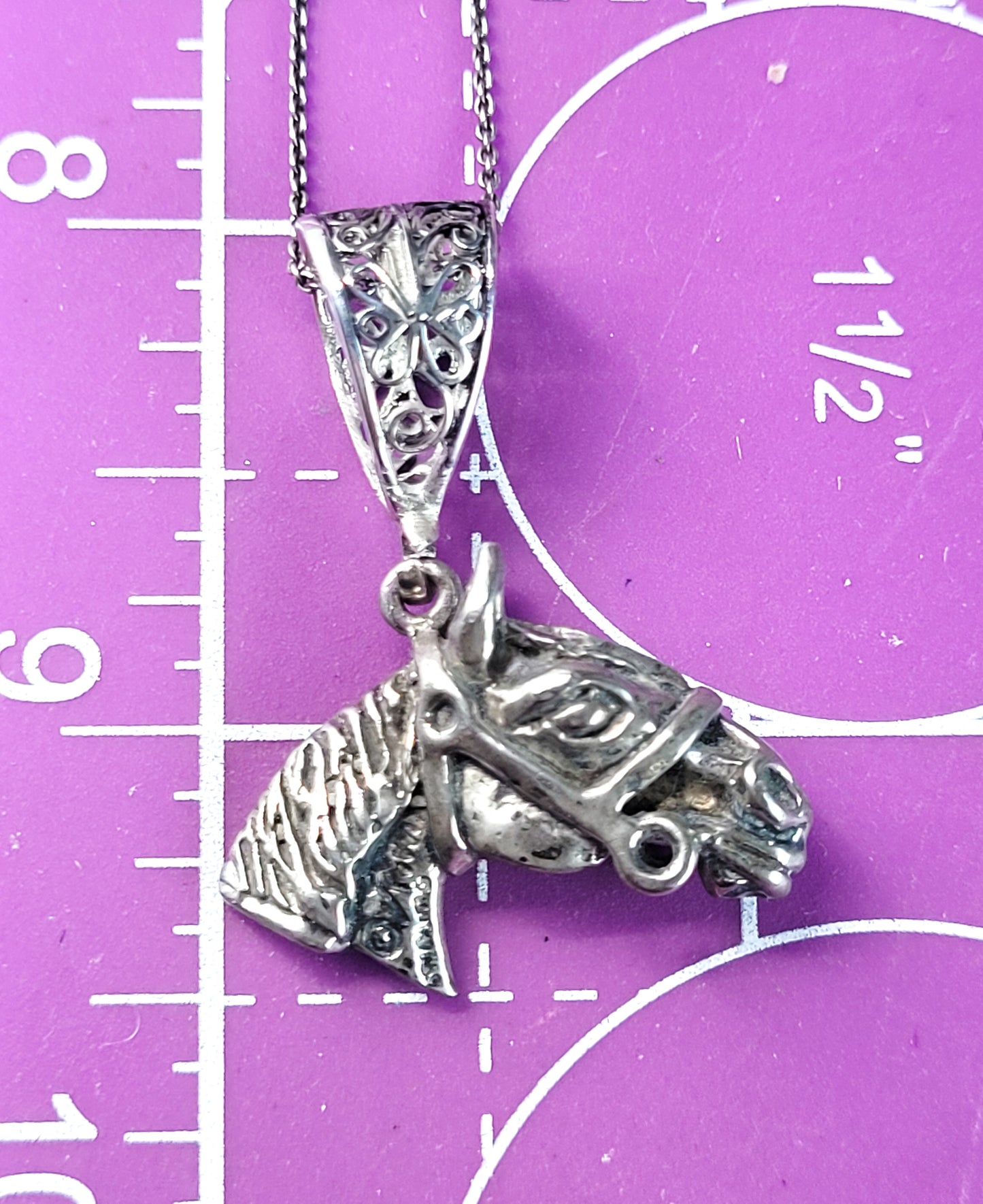 Kiva signed horse head with bridle vintage equestrian sterling silver necklace