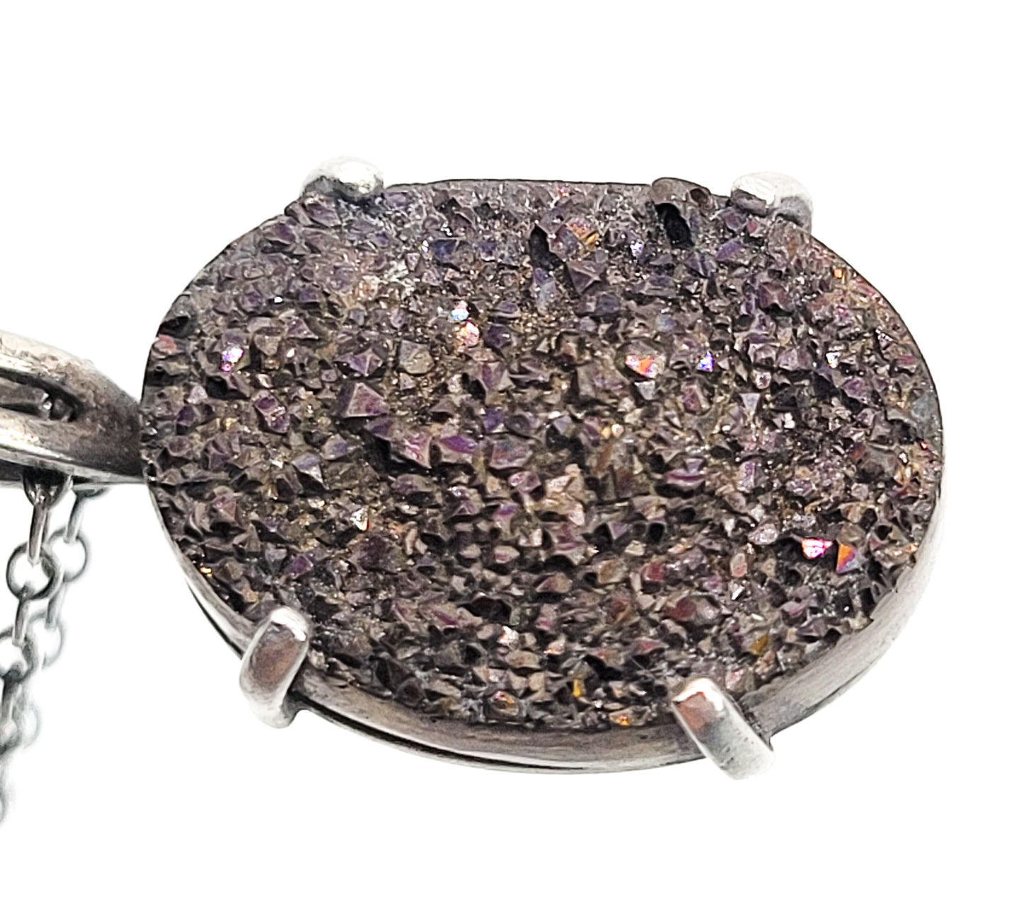 Purple Druzy FI sterling silver sparkling gemstone pendant necklace