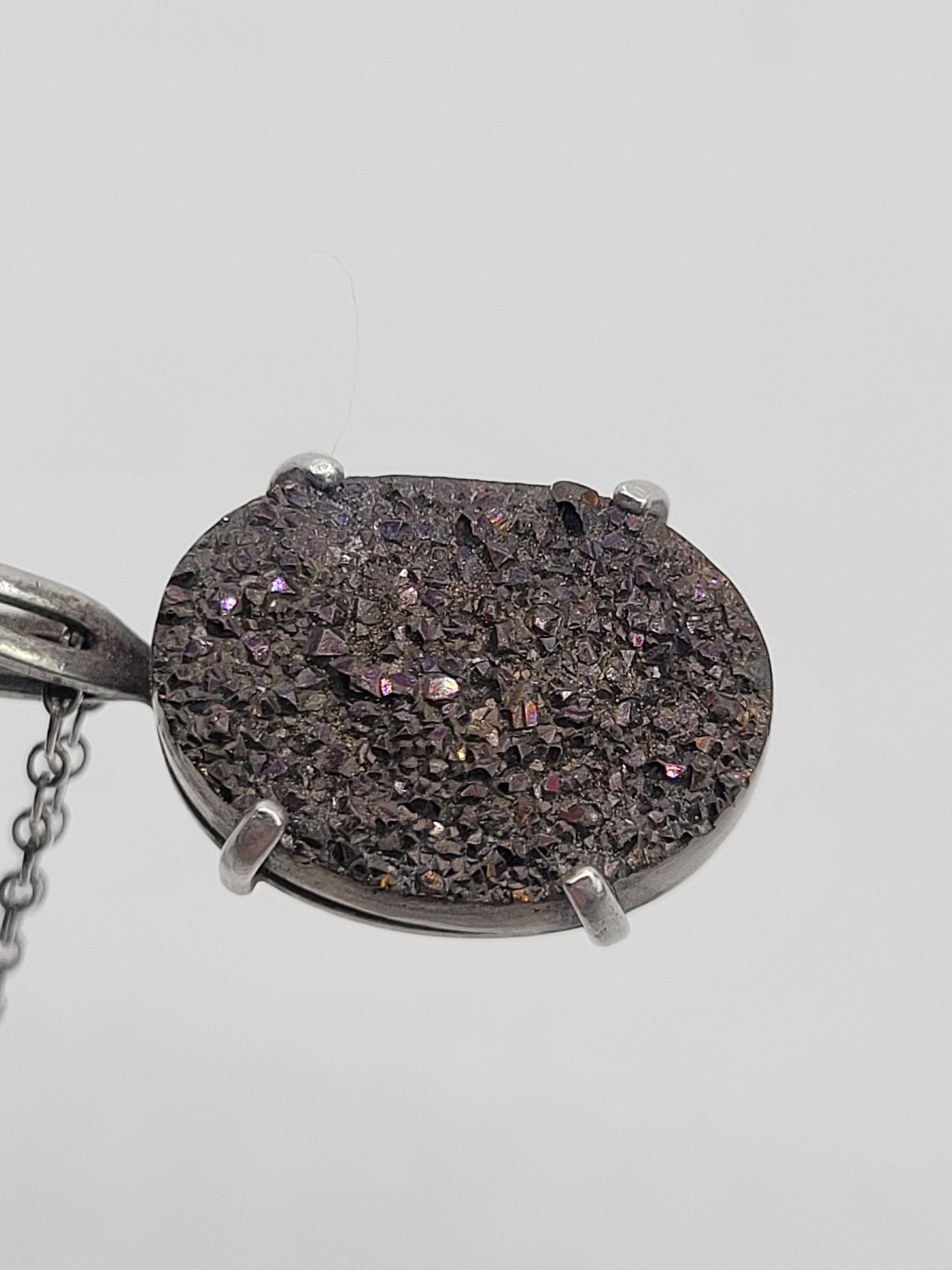 Purple Druzy FI sterling silver sparkling gemstone pendant necklace