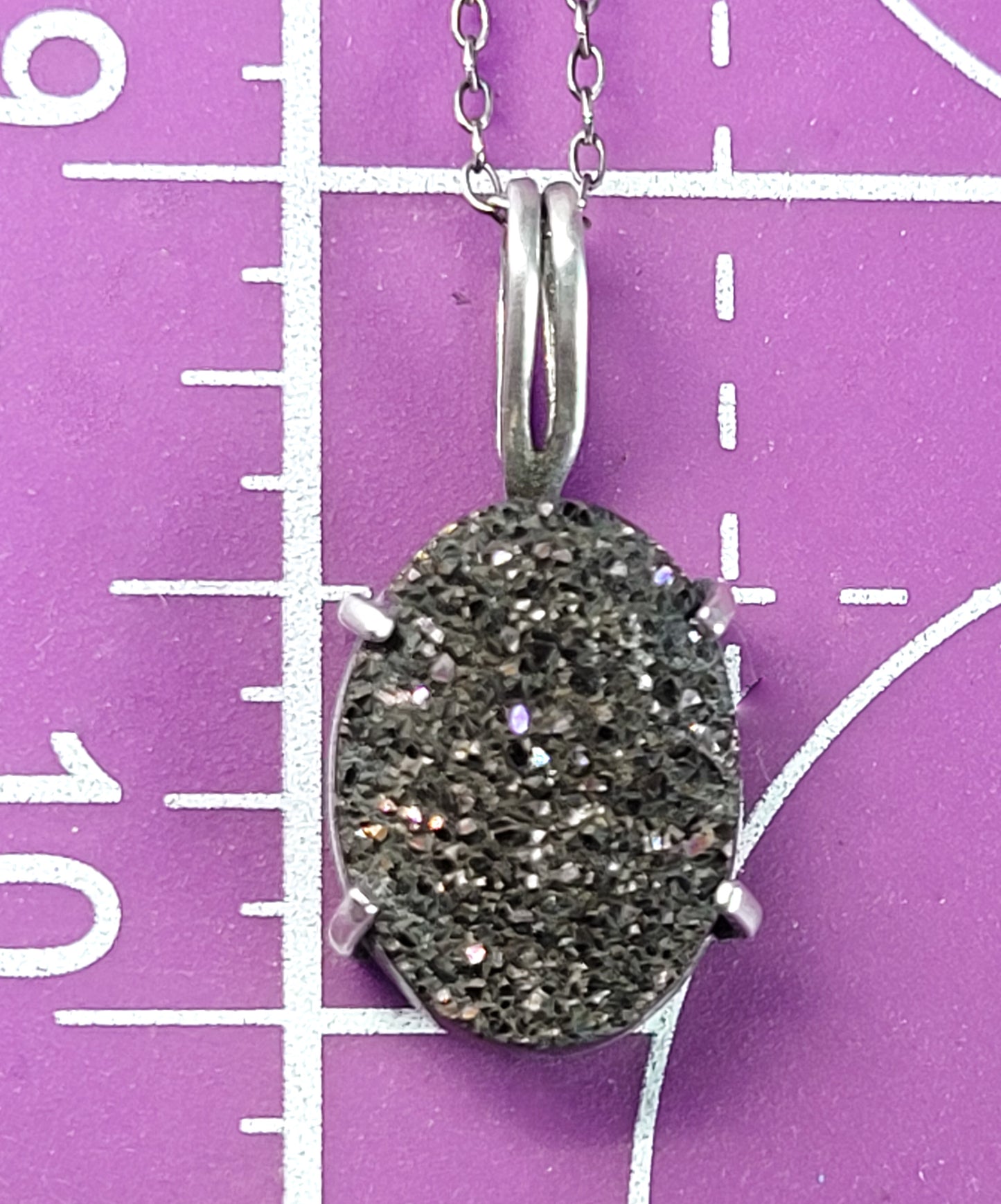 Purple Druzy FI sterling silver sparkling gemstone pendant necklace