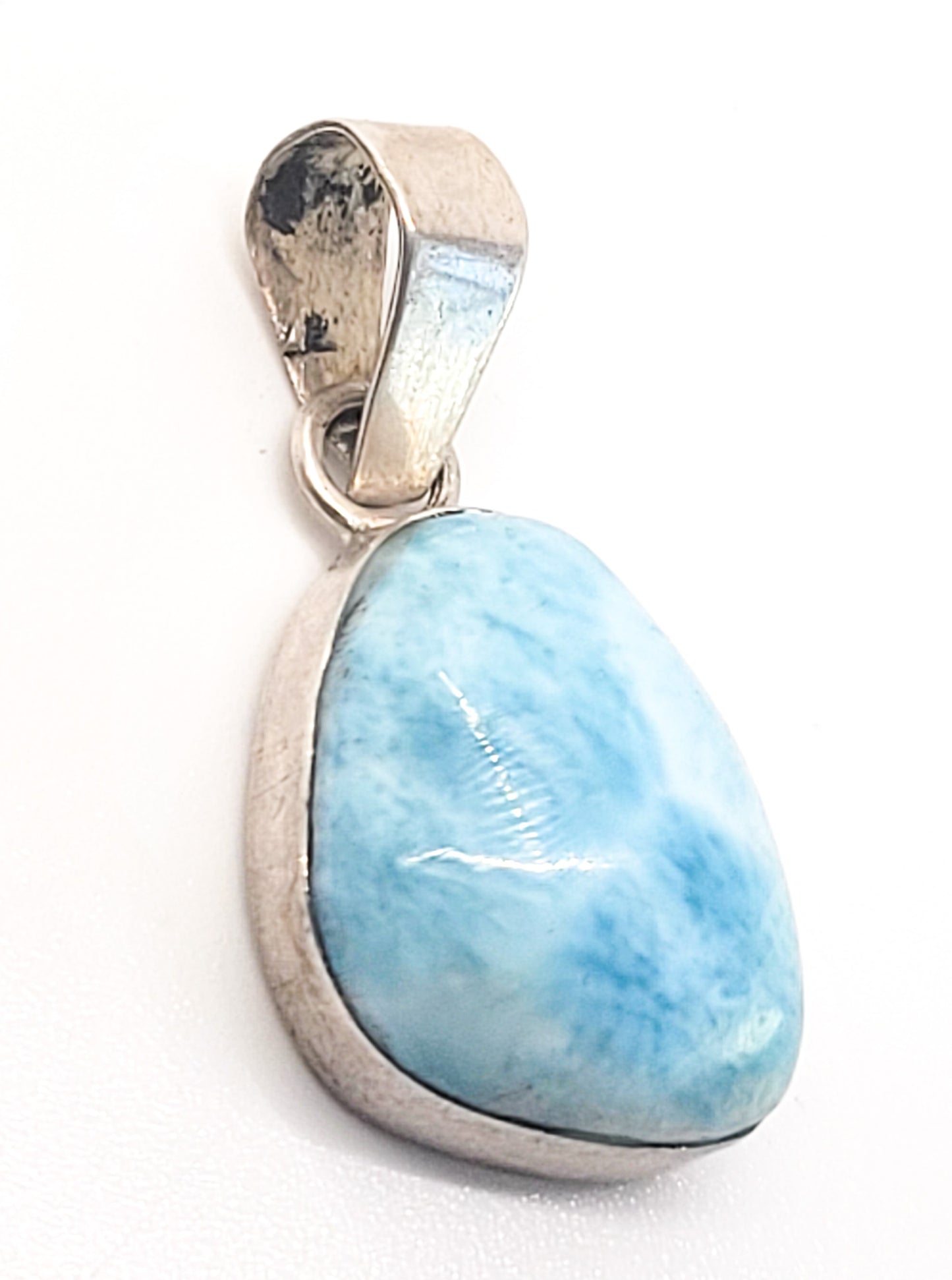 Larimar Dominican Republic blue gemstone sterling silver pendant