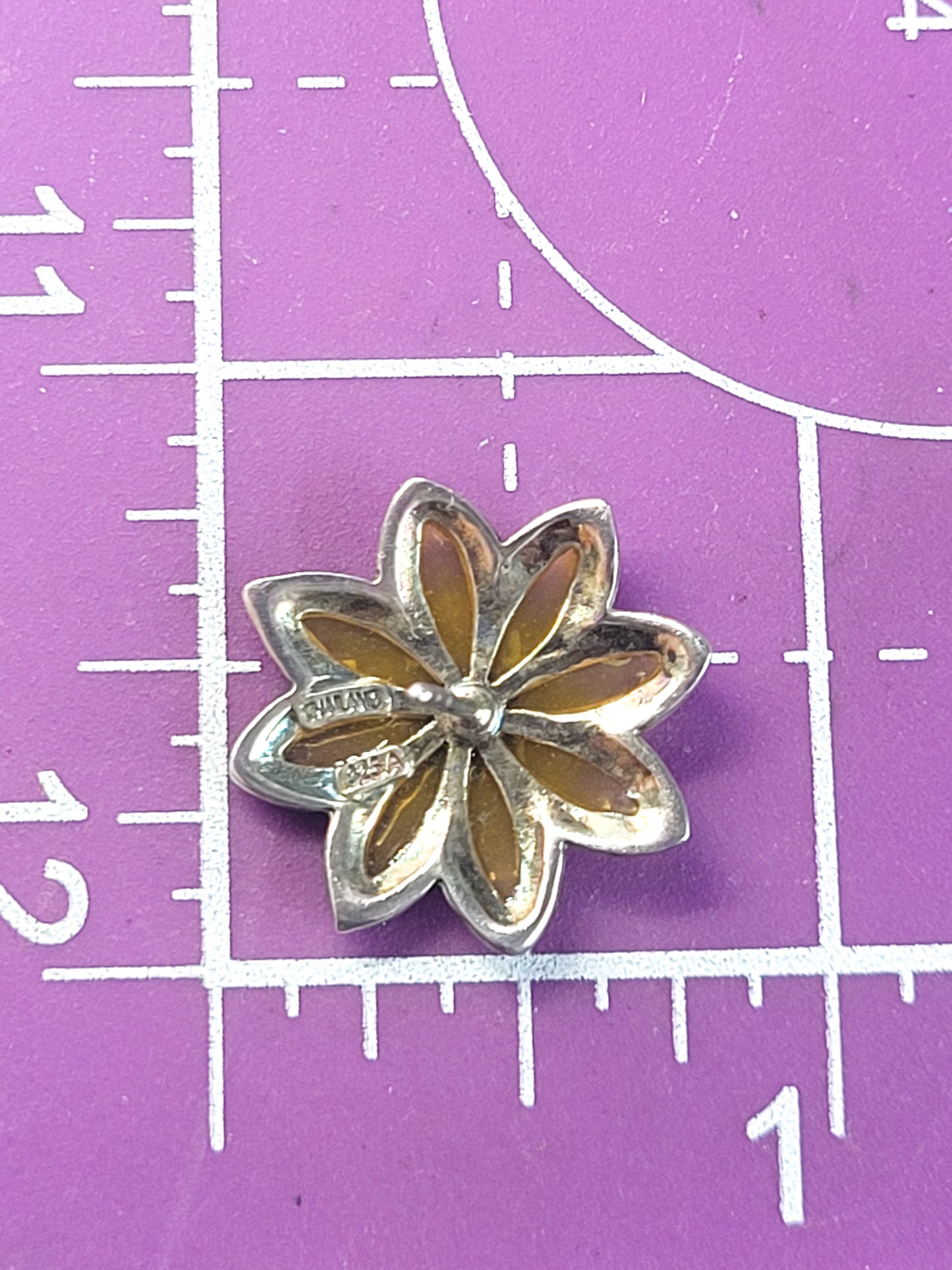 Macy's Plique a jour stained glass yellow flower sterling silver marcasite earrings