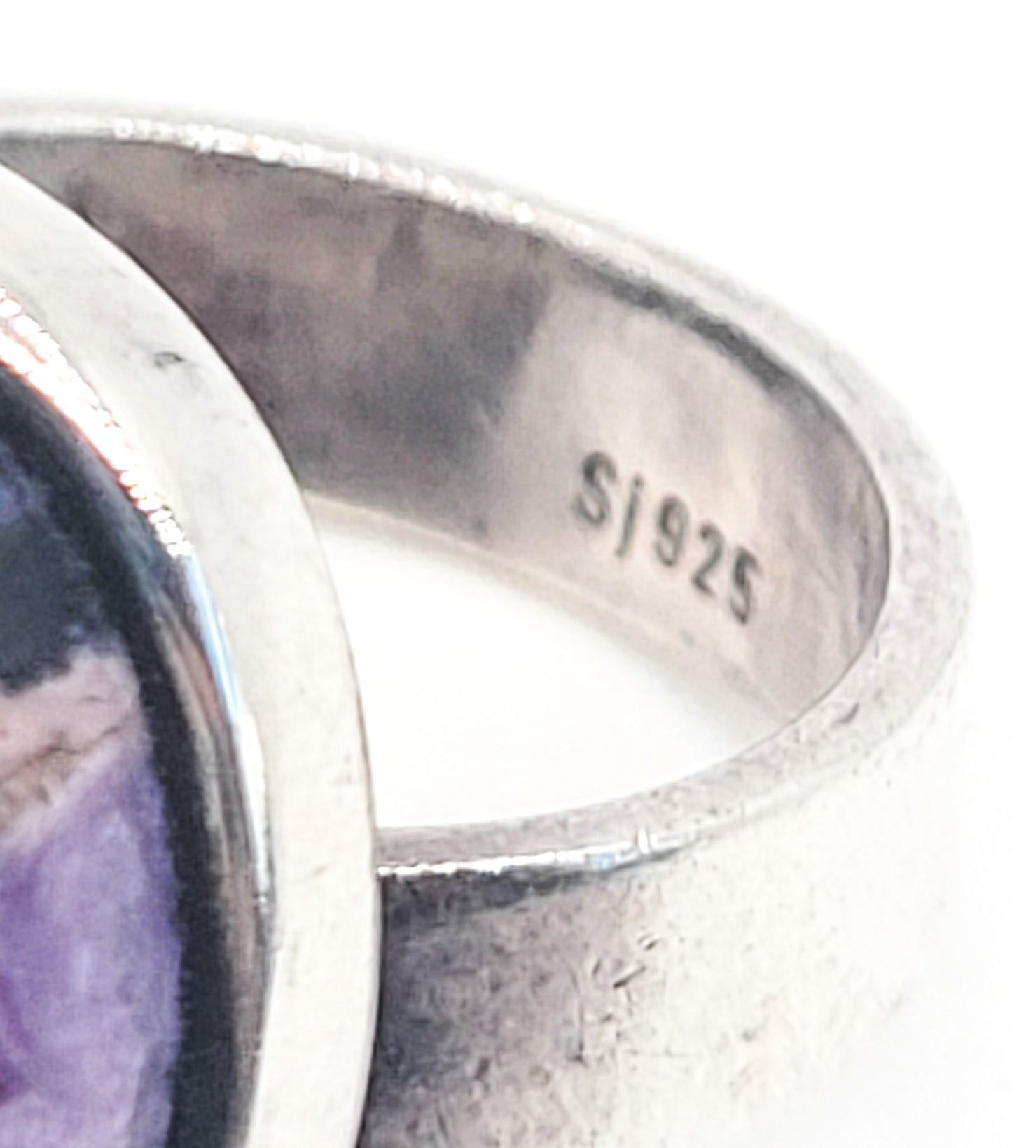 SJ Purple Charoite signed large gemstone ring size 8 Adjustable
